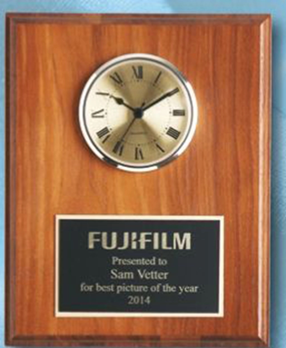 Walnut Square Edge Solid Wood Plaque w/ Clock (12"x15") 3
