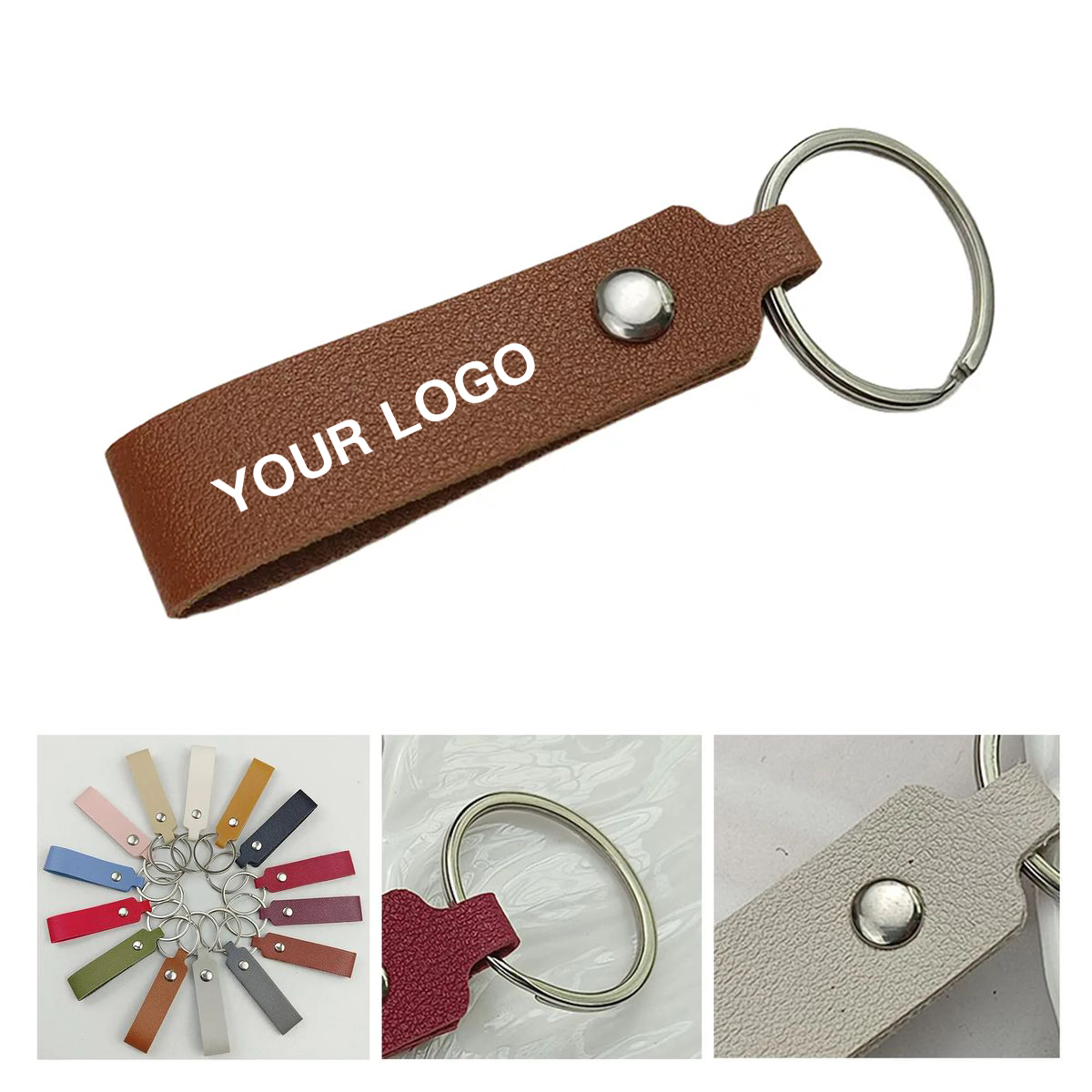 Durable Leather Keychain with Colorful Stripes 14