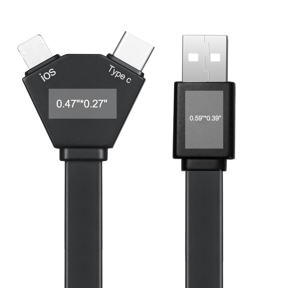 Kelso 22cm length TPE 3in1 Charging Cables w/ USB tip, Type C tip, iPhone & Android 2 in 1 tip 15