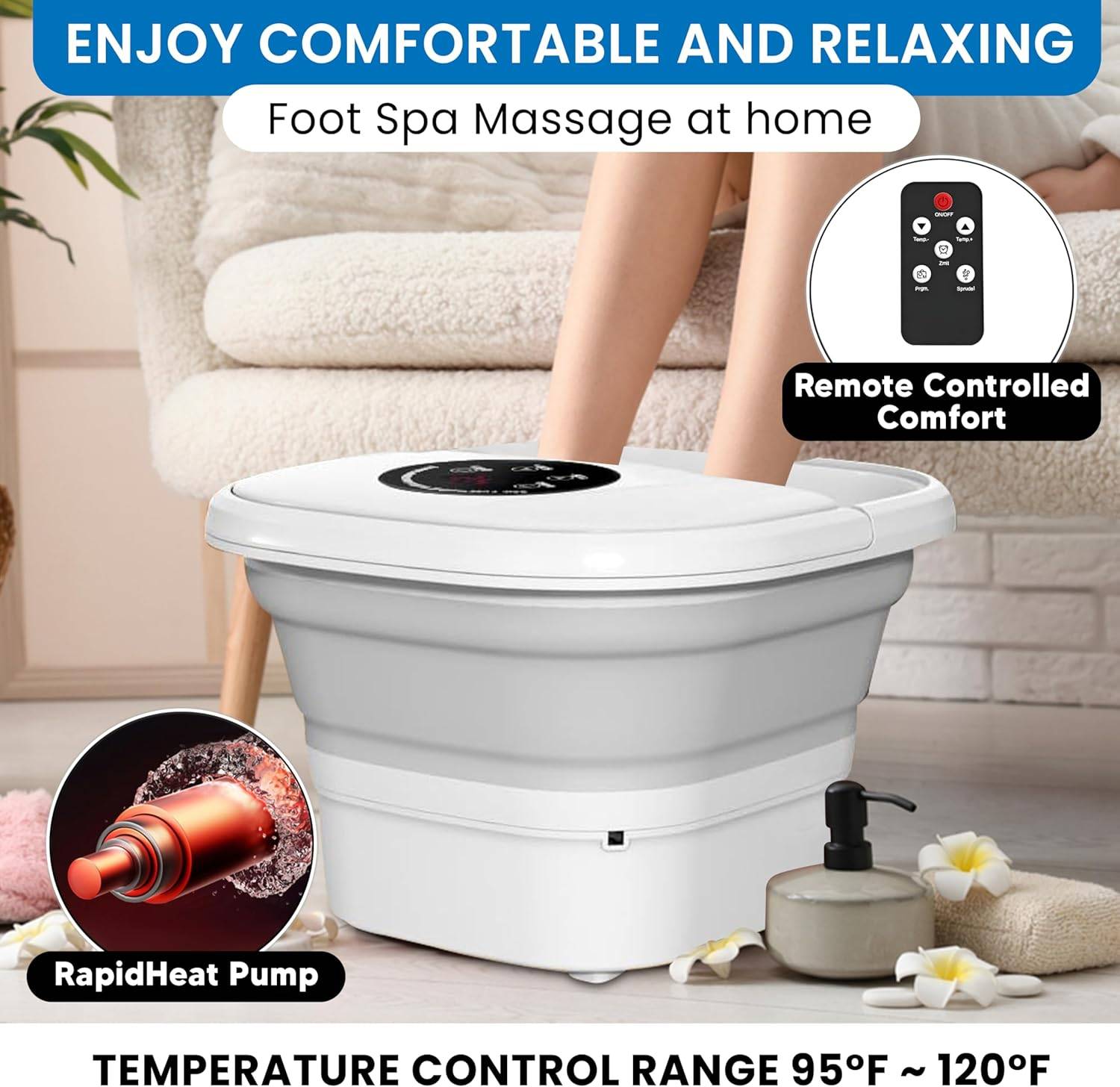 Foldable constant temperature massaging foot bath basin. 6