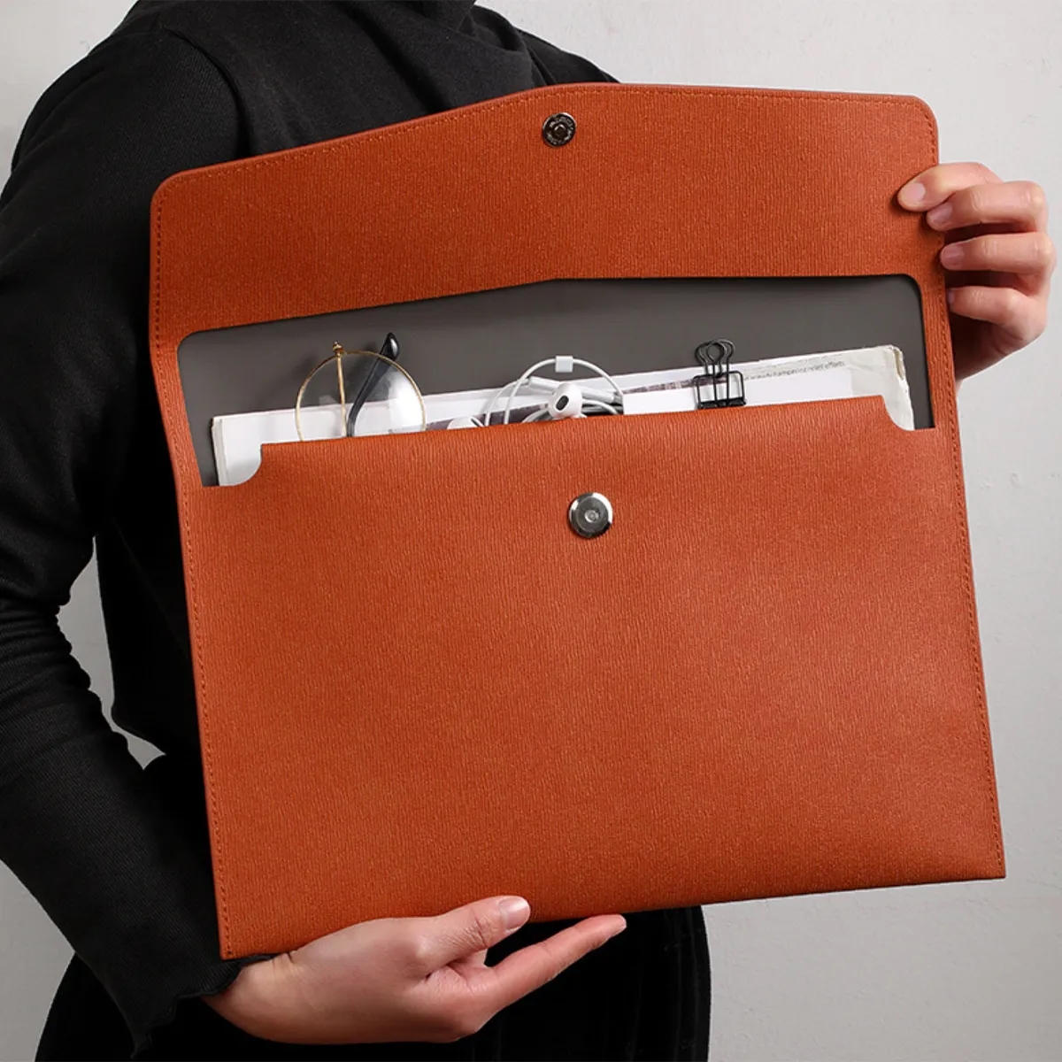 PU Leather A4 File Document Holder Waterproof Envelope Case 6