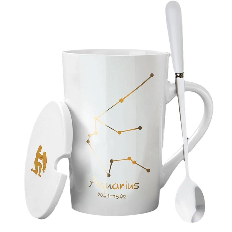 Custom 12 Constellation Ceramic Coffee Mug with lid spoon 11