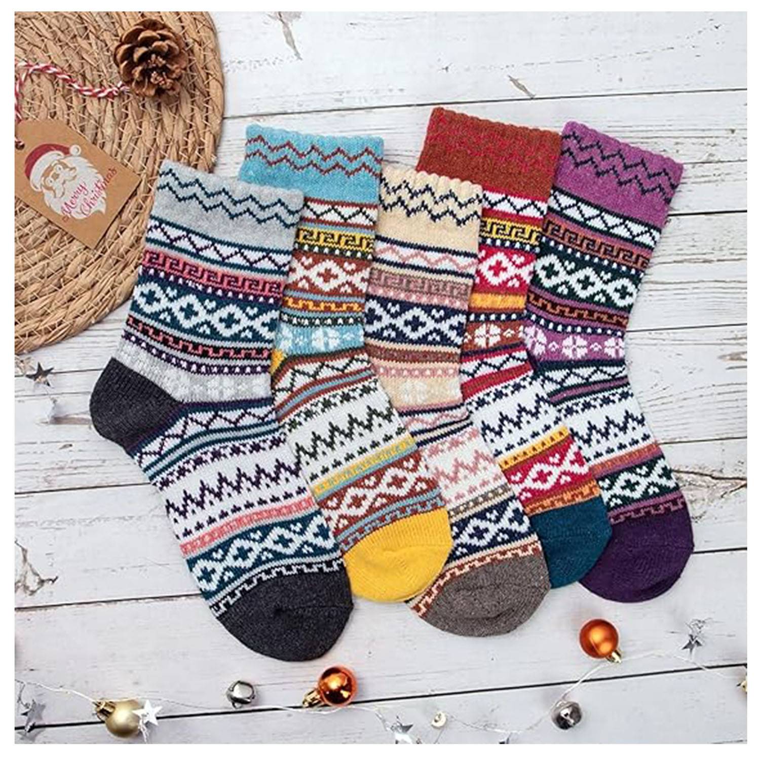 Women's Thick Winter Wool Socks Warm Cross-Flower Design 3