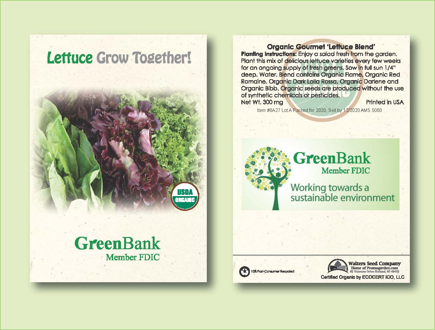 Organic Lettuce Gourmet Blend Seed Packet - Standard Size 3.25" x 4.5" 1