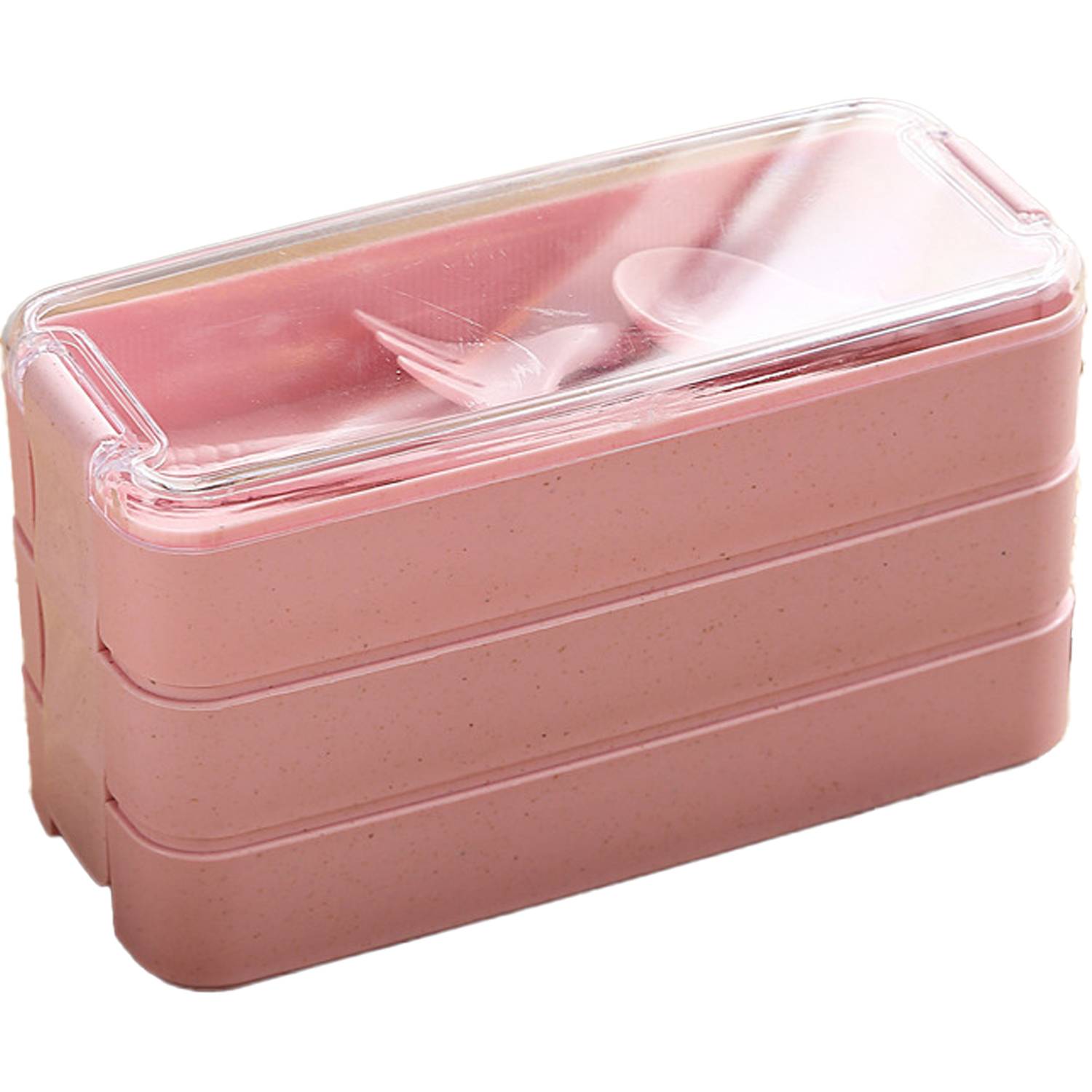 3 Tiers Wheat Straw Lunch Box w/Utensils 2