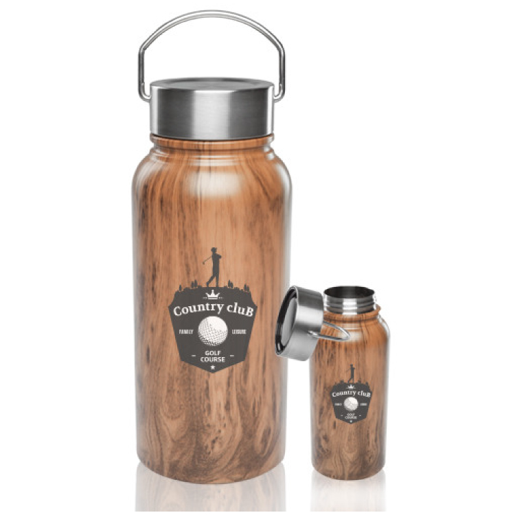 30 oz. Large Wood Coated Stainless Steel Water Bottle - BPA Free, custom water bottle with logo imprint 2
