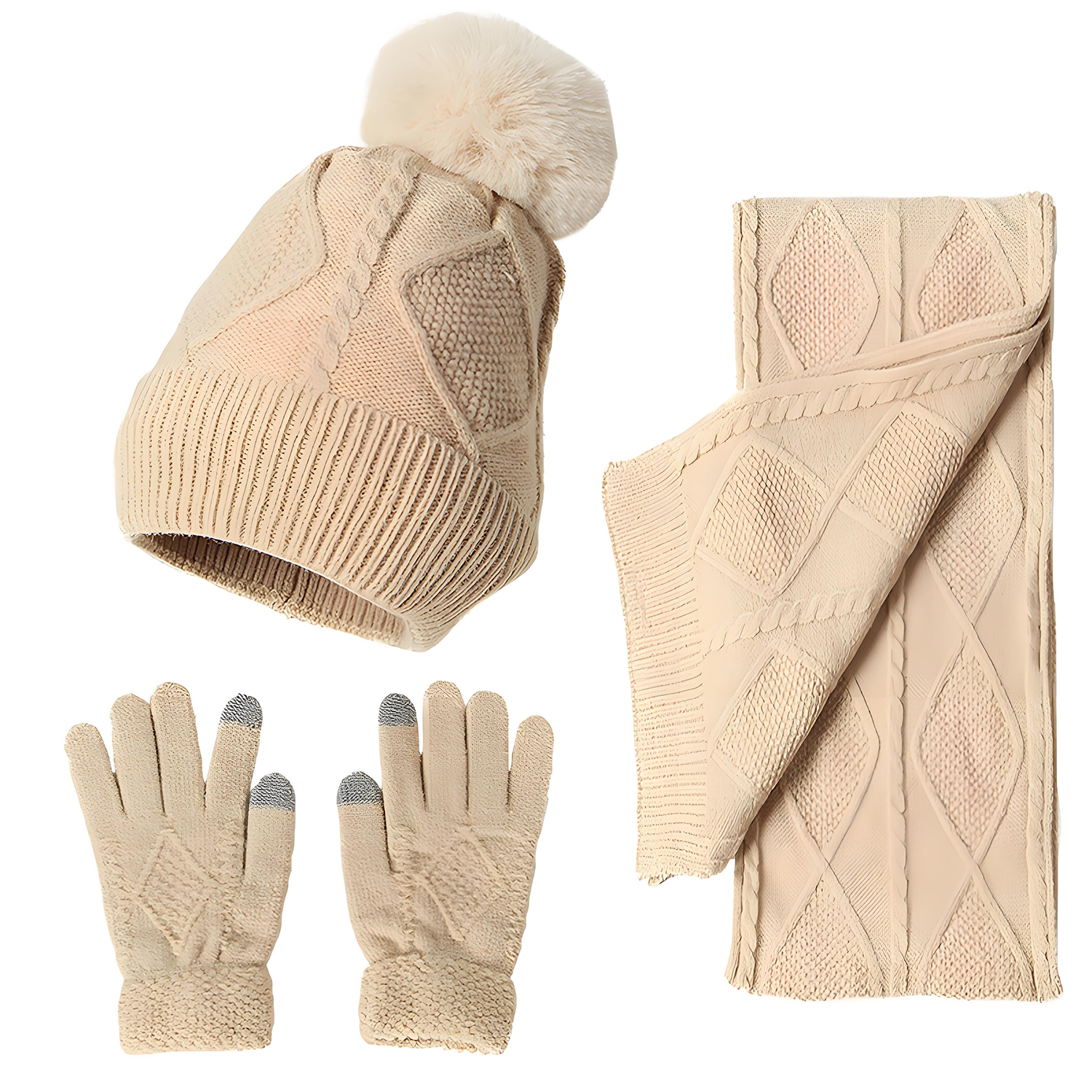 Winter Warm and Thick Hat Scarf Gloves Set of Three 4
