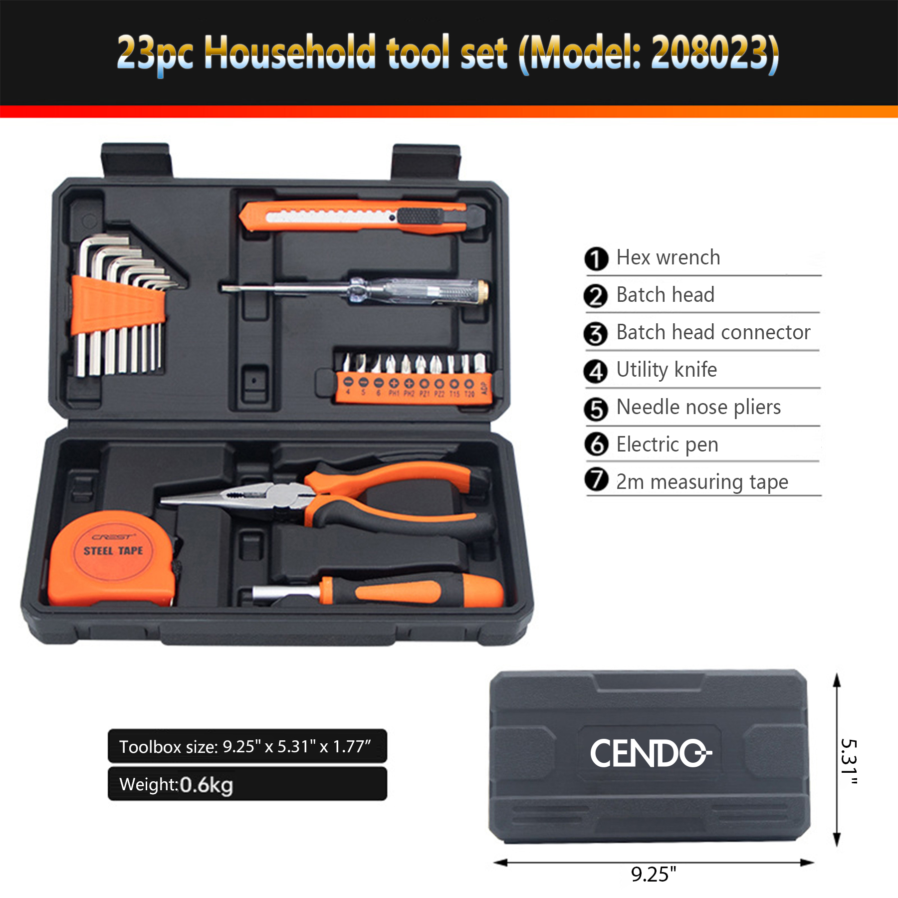 HandyPro 23pc Household Tool Set with Hex Wrench, Utility Knife, and Tape Measure 5
