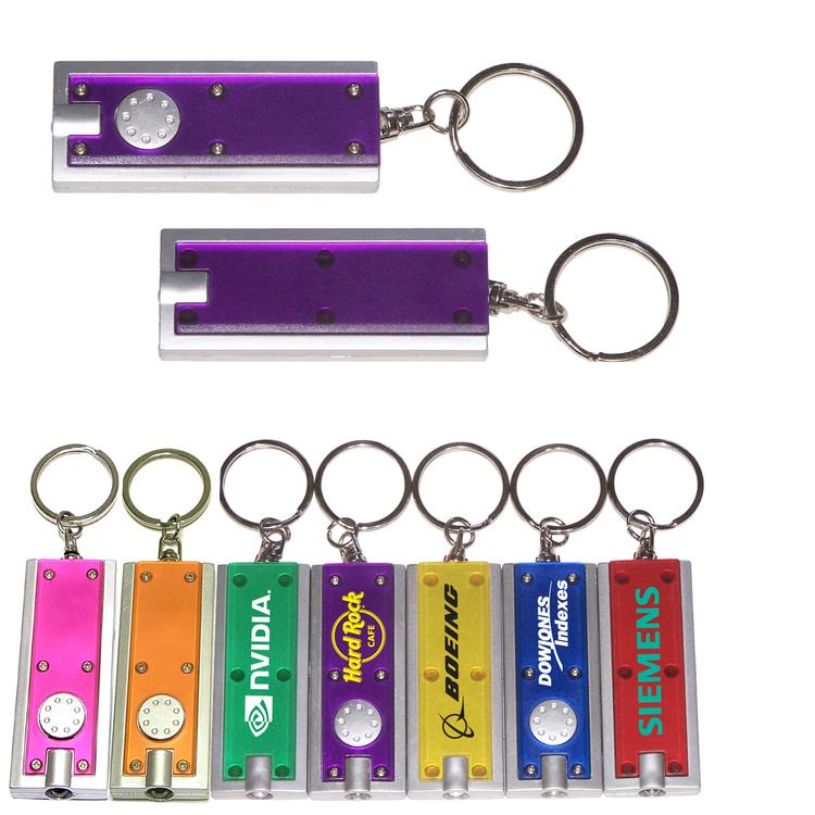 Slim rectangular flash light with swivel key chain, purple