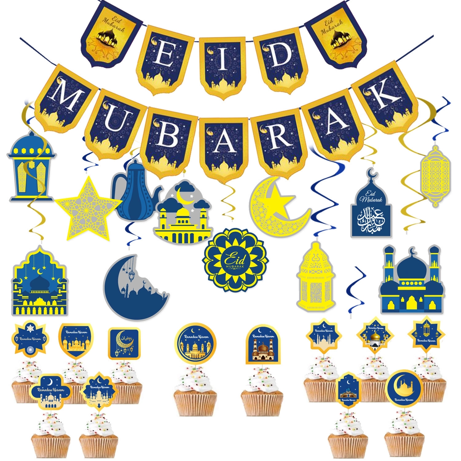 Muslim EID MUBARAK flag pulling star moon spiral Islamic Ram 2