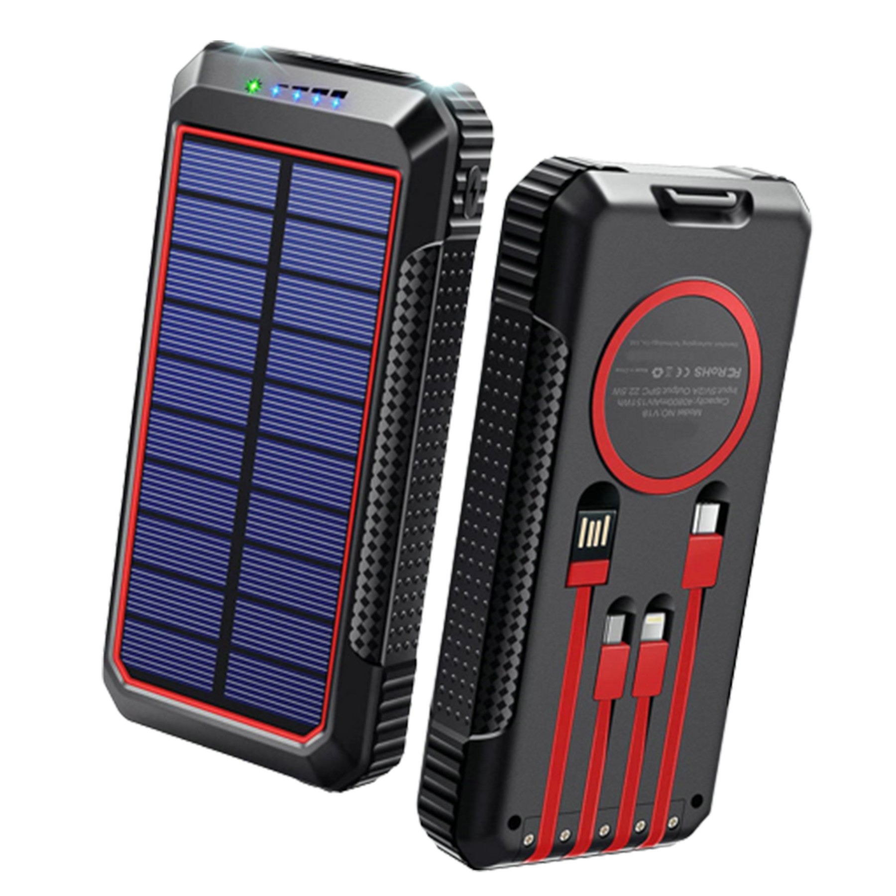 24000Mah Wireless Solar Power Bank Flashlight W/4 Cables 1