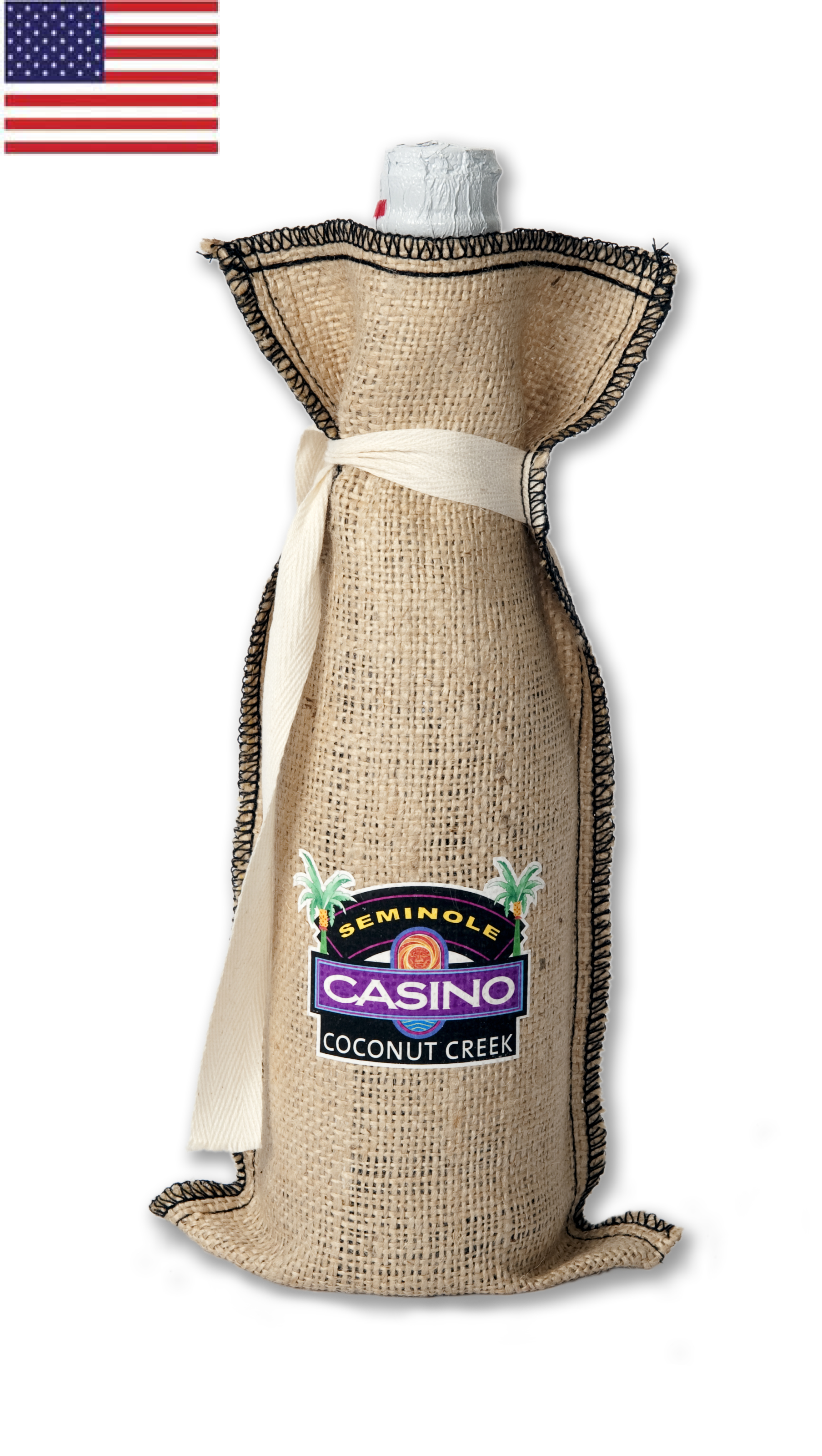 Tiki Burlap/Jute Wine Pouch with Tie 6x13" 2