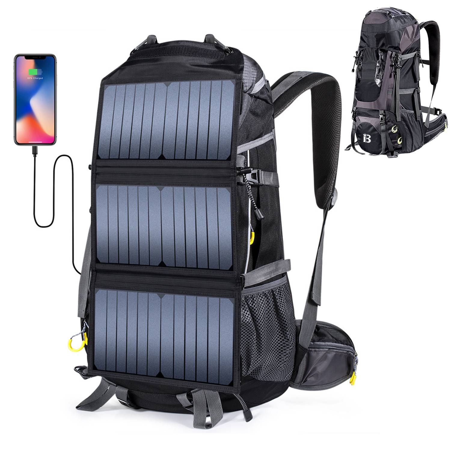 68L Outdoor Hiking Backpack with Solar Charger Panel 20w/6v
