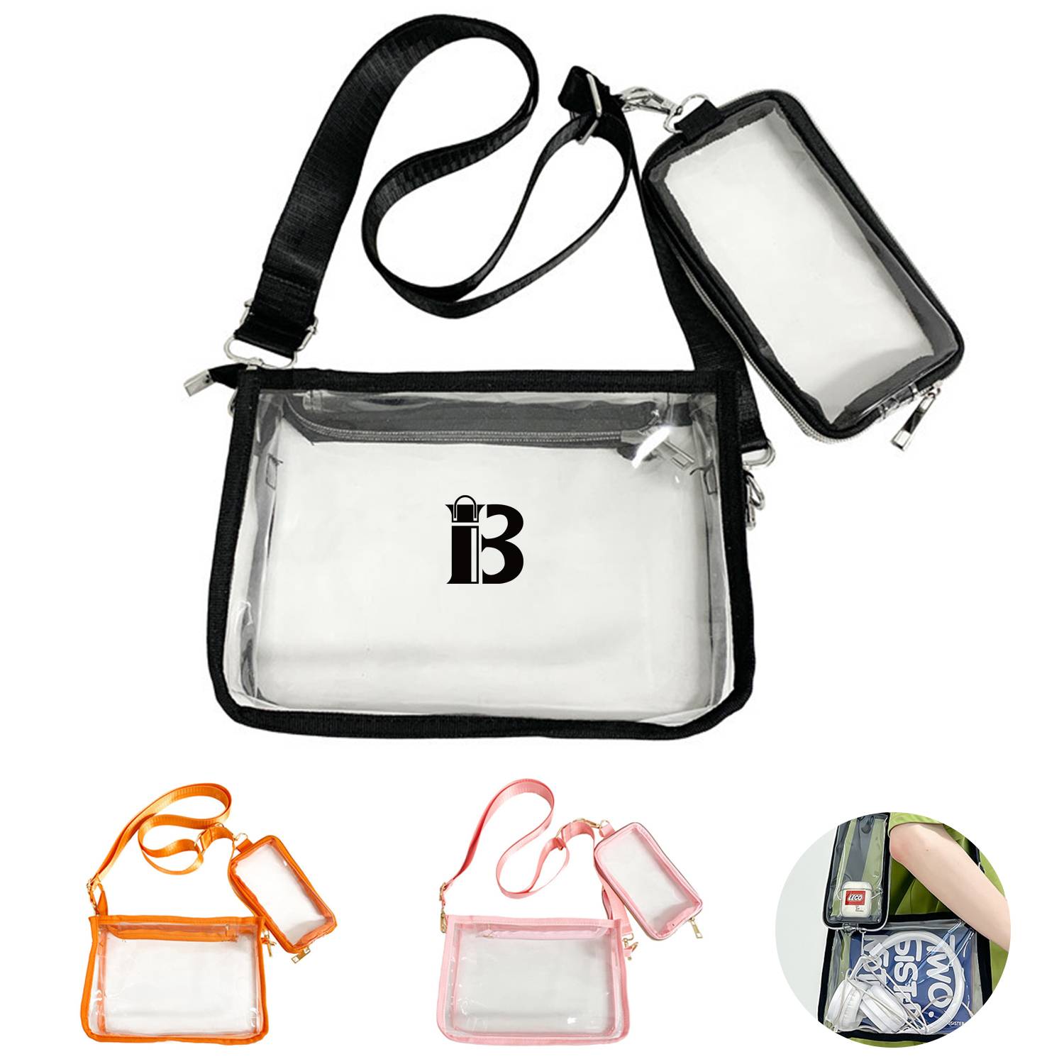 Clear PVC Shoulder Bag Purse Crossbody w/ Phone Case 3