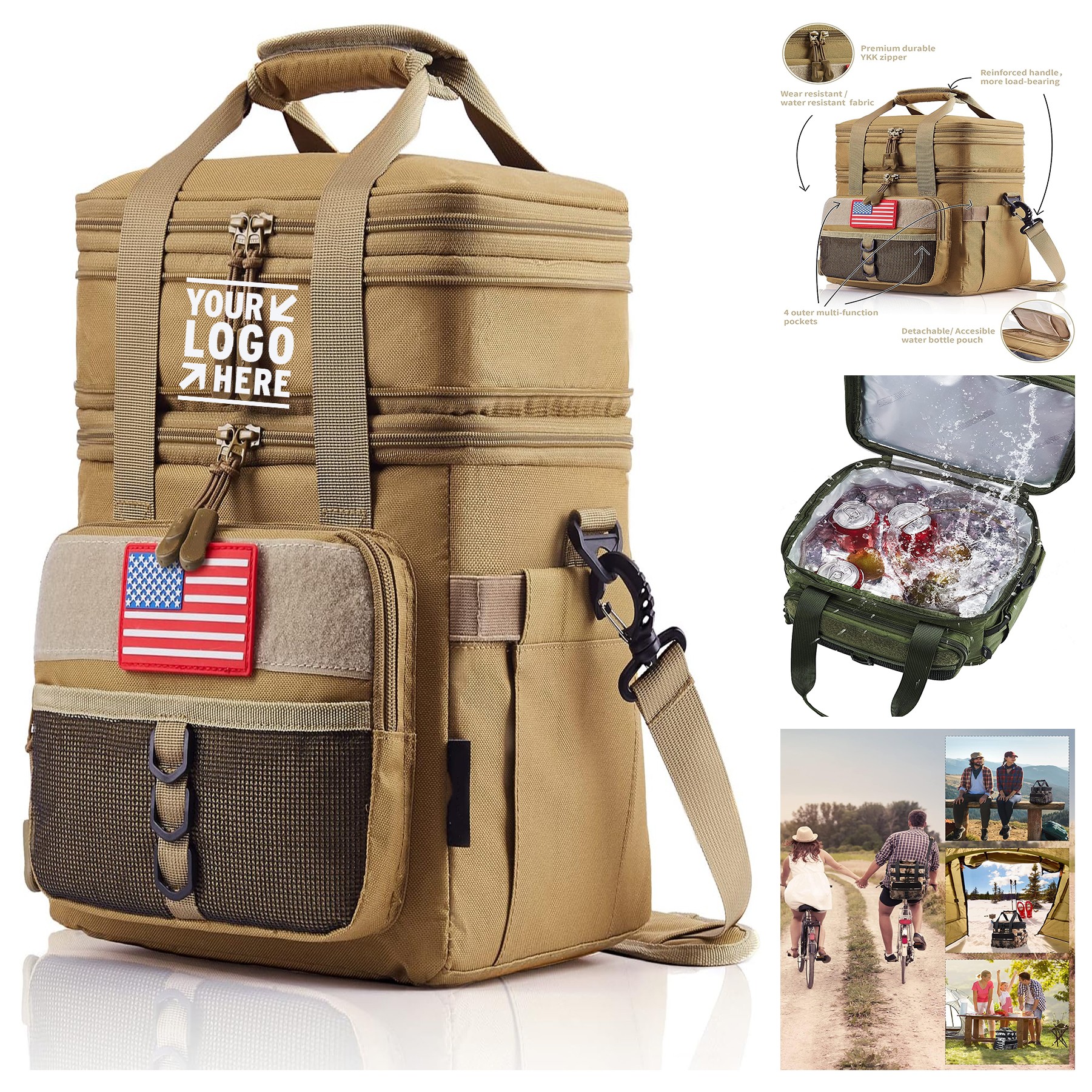 Men Tactical Double Deck Expandable Insulated Large Durable Leakproof Thermal Cooler Lunch Bag 2