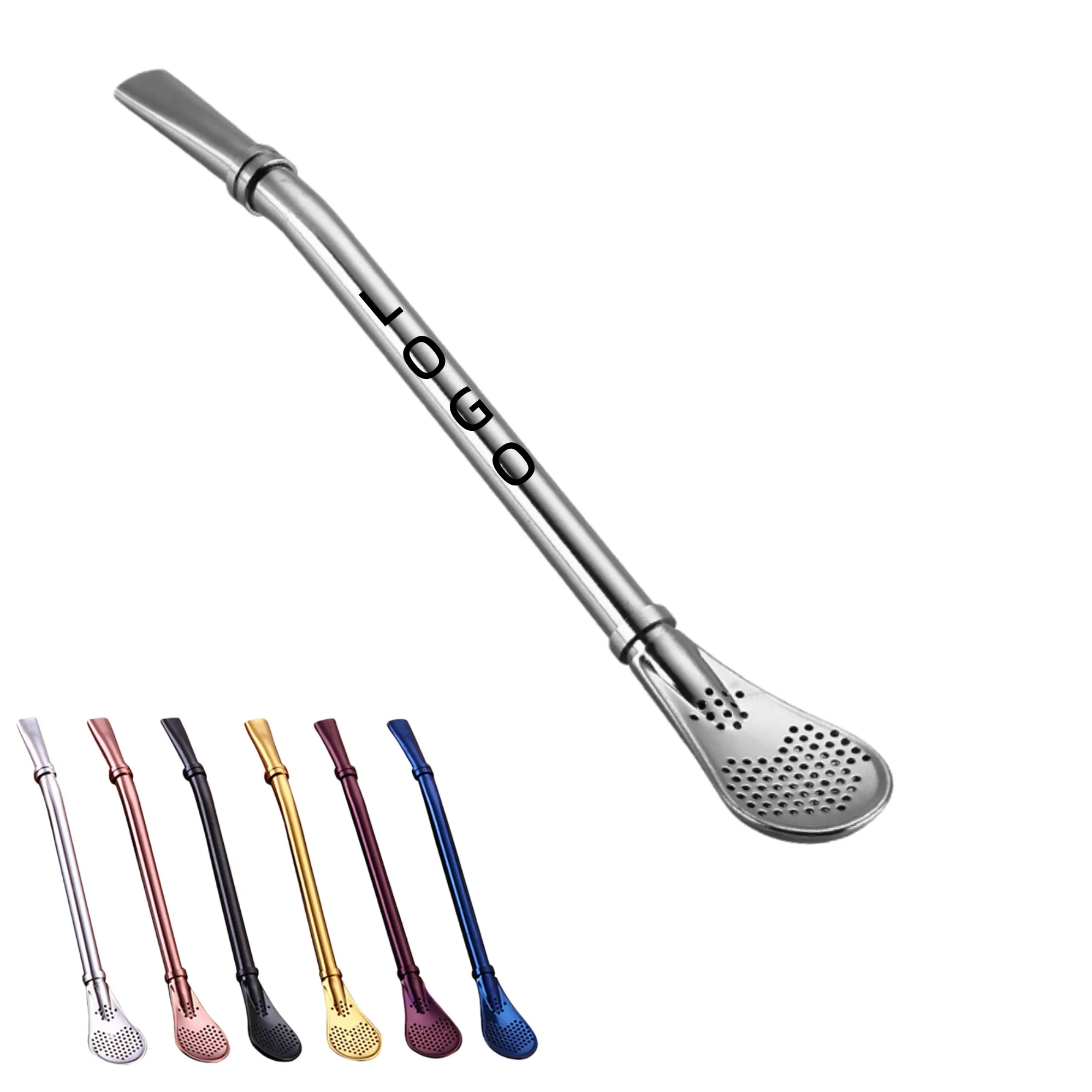 Stainless Steel Straw Spoon Stirrer With Straining Tip