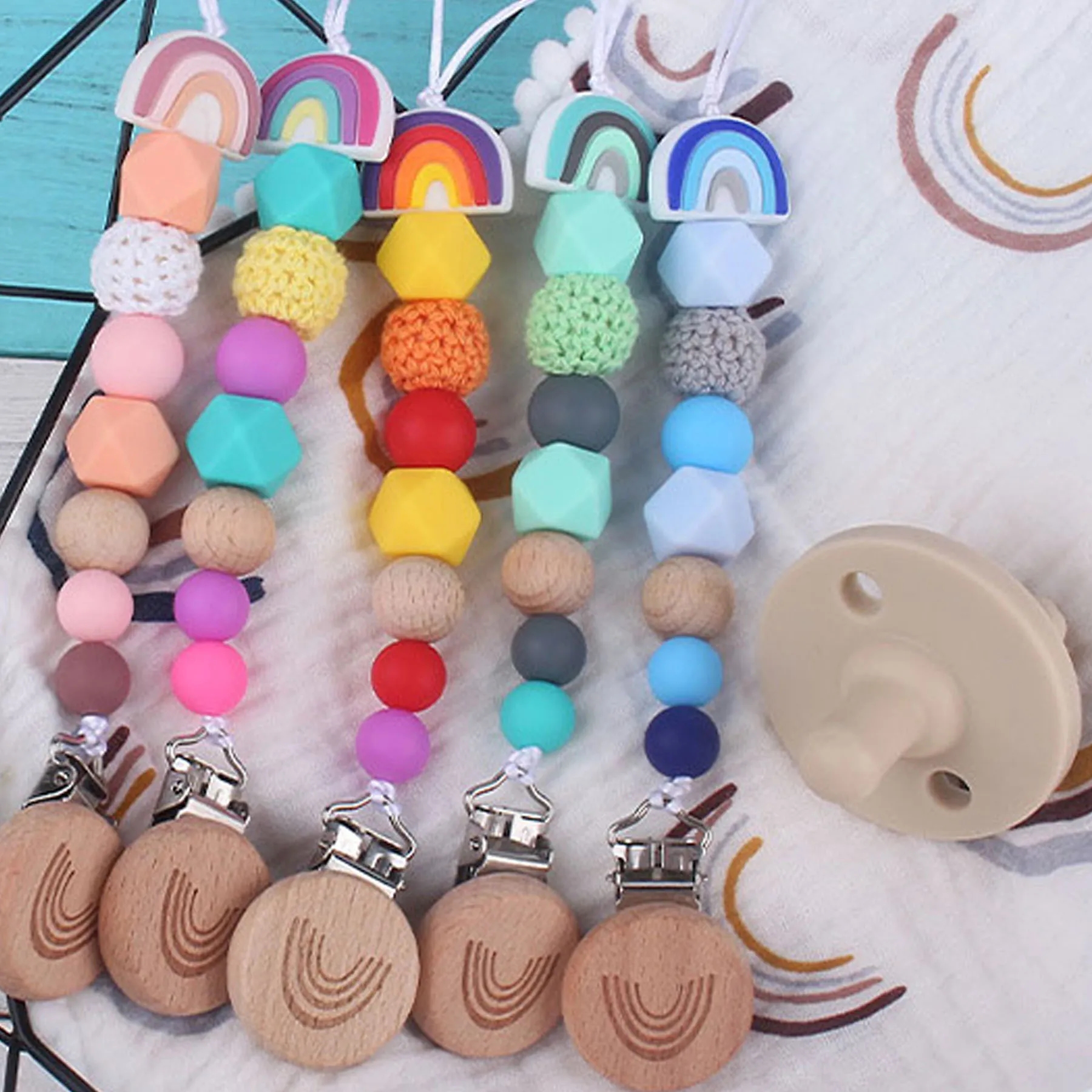 Beech Rainbow Pacifier Clip 3