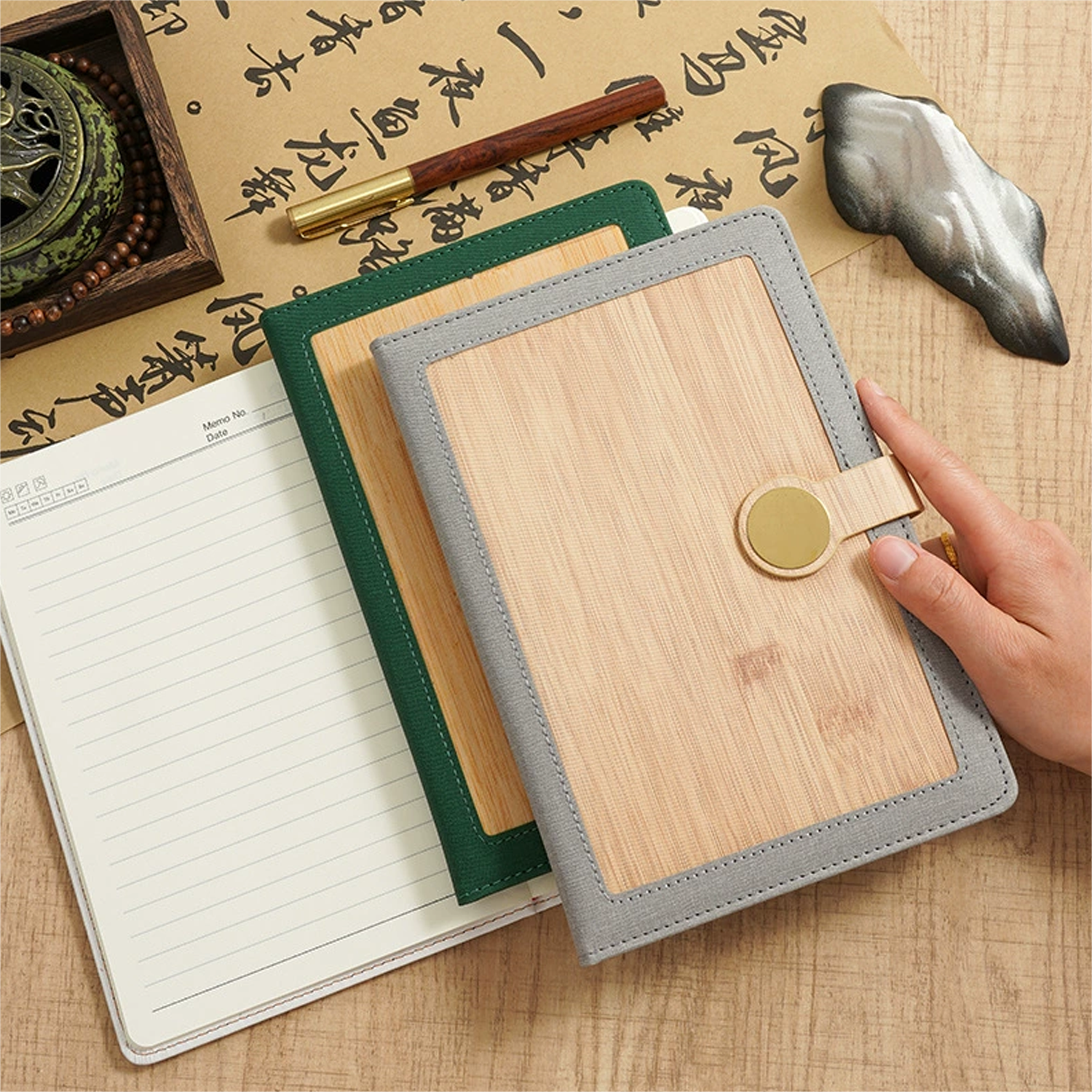 A5 PU Leather Metal Clasp Wood Grain Notebook 27