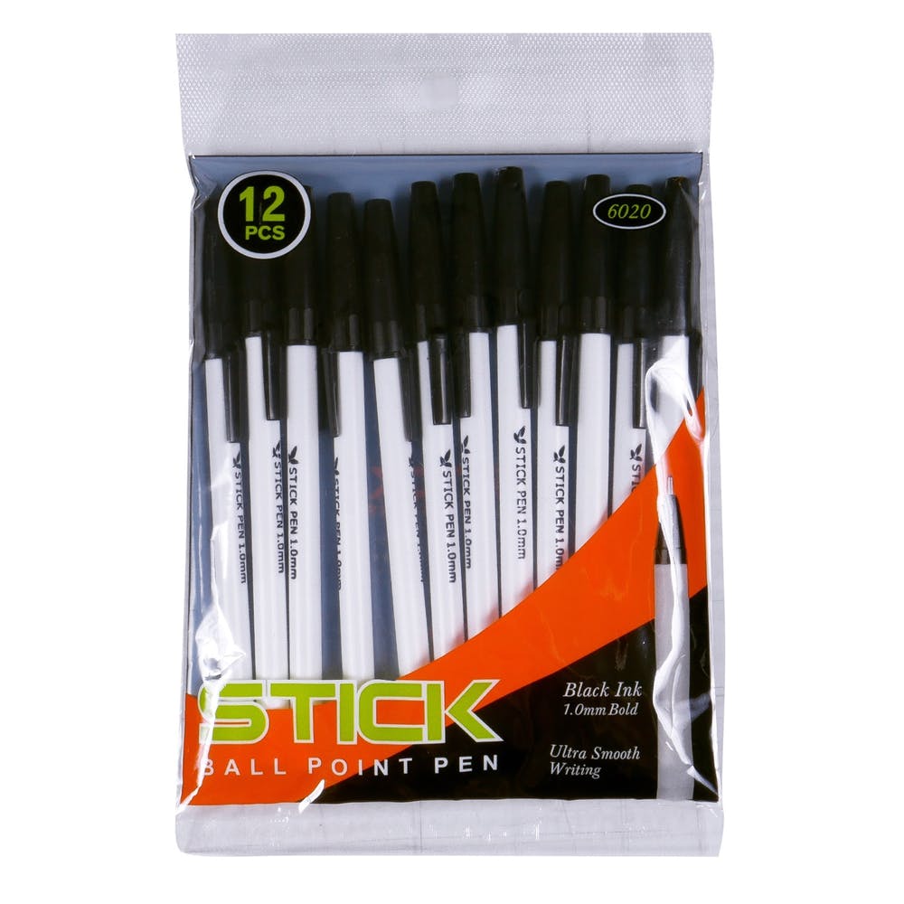 Ballpoint Stick Pens - 12 Count Black