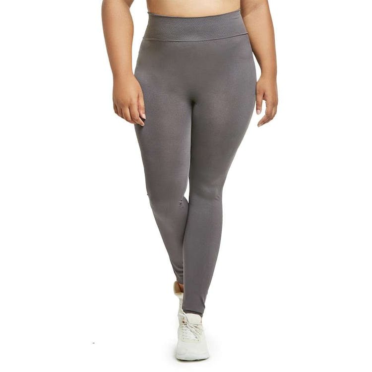 Women's High Waist Leggings - Charcoal Gray Extra-Wide Ribbed Band XL 2