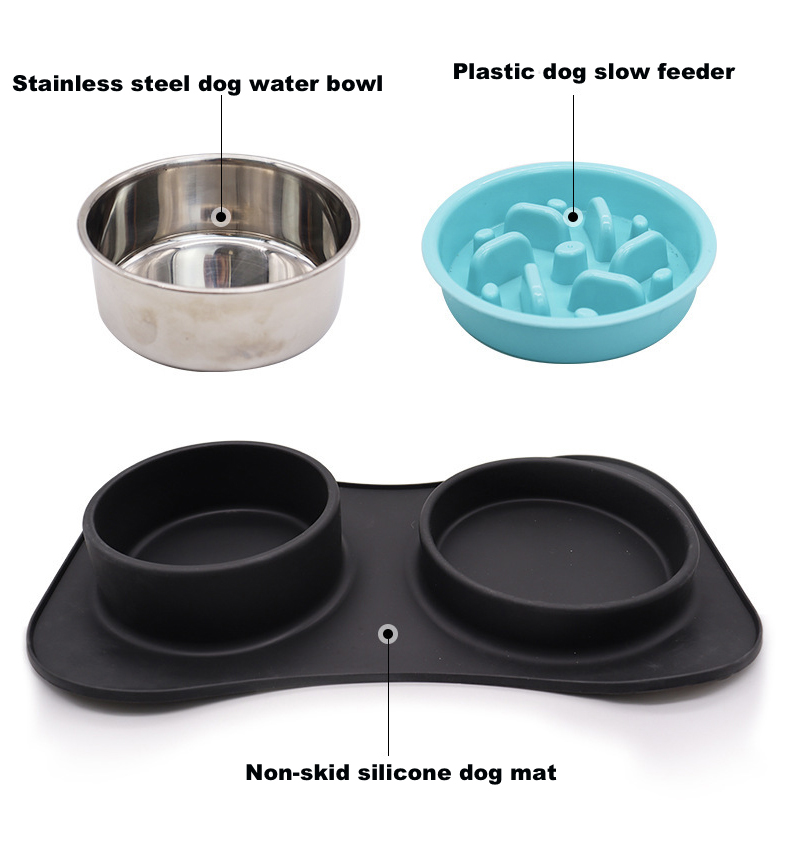 3 in 1 Stainless Steel Food and Water Bowls with Non-Spill and Skid Silicone Mat 5