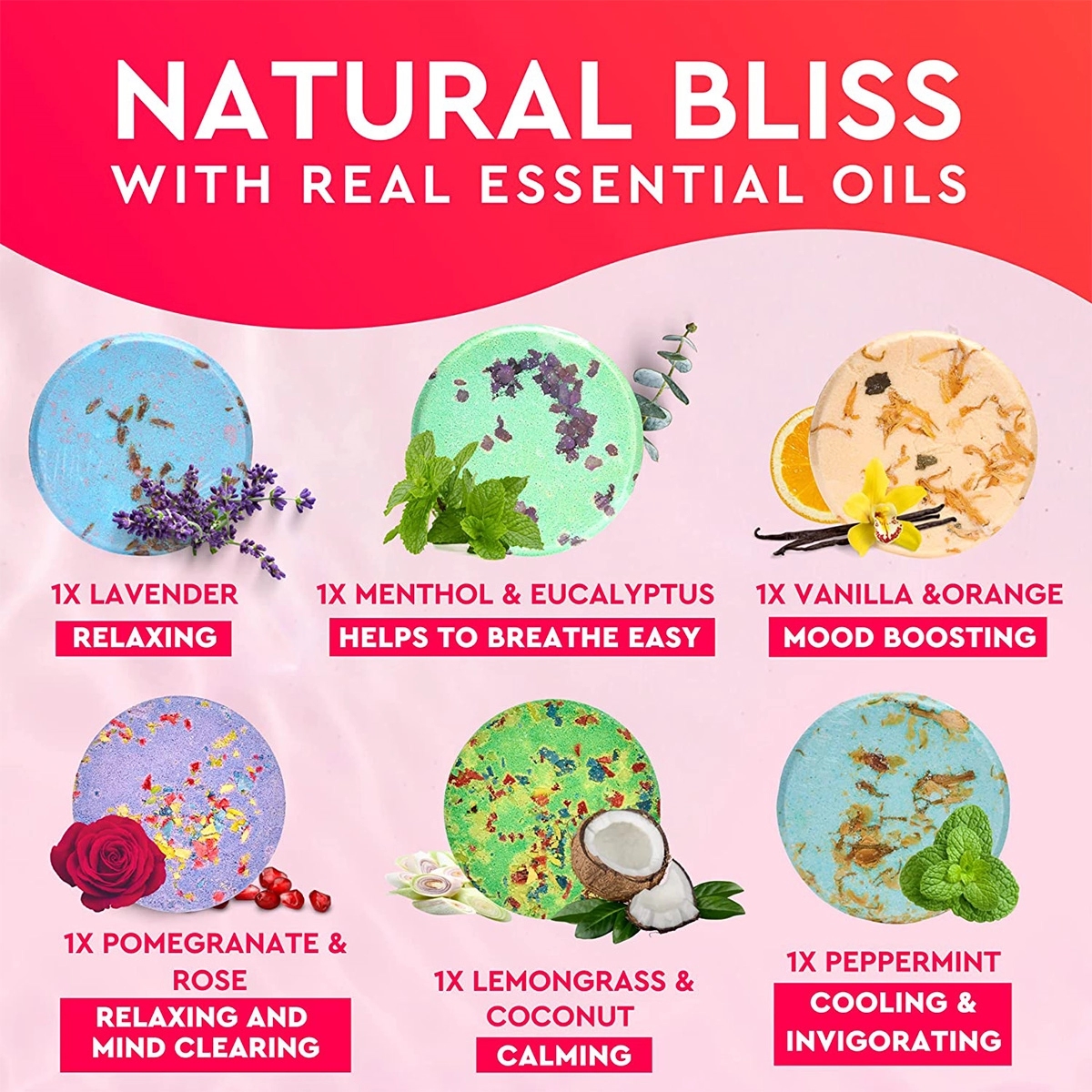 Variety Pack Of 6 Shower Bombs With Essential Oils 6