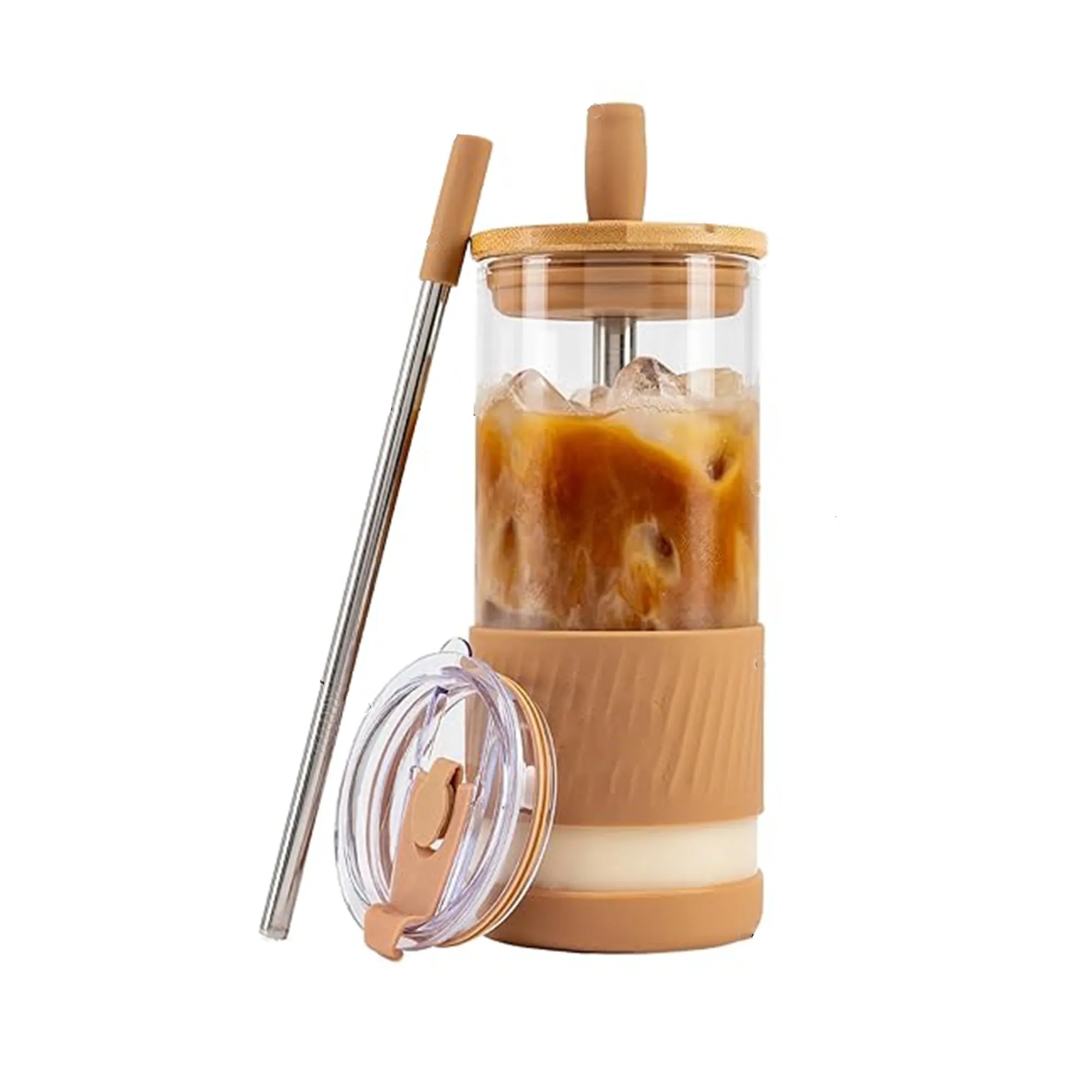 Glass Cups With Lids and Straws 14