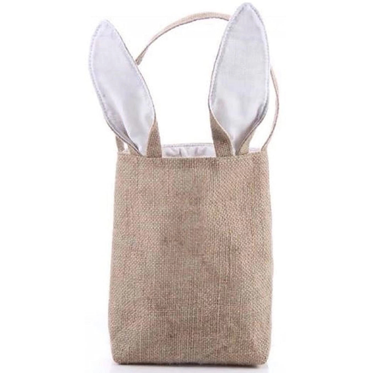 Easter Bunny Rabbit Ears Burlap Jute Shopping Bag, custom tote bag with logo imprint 6