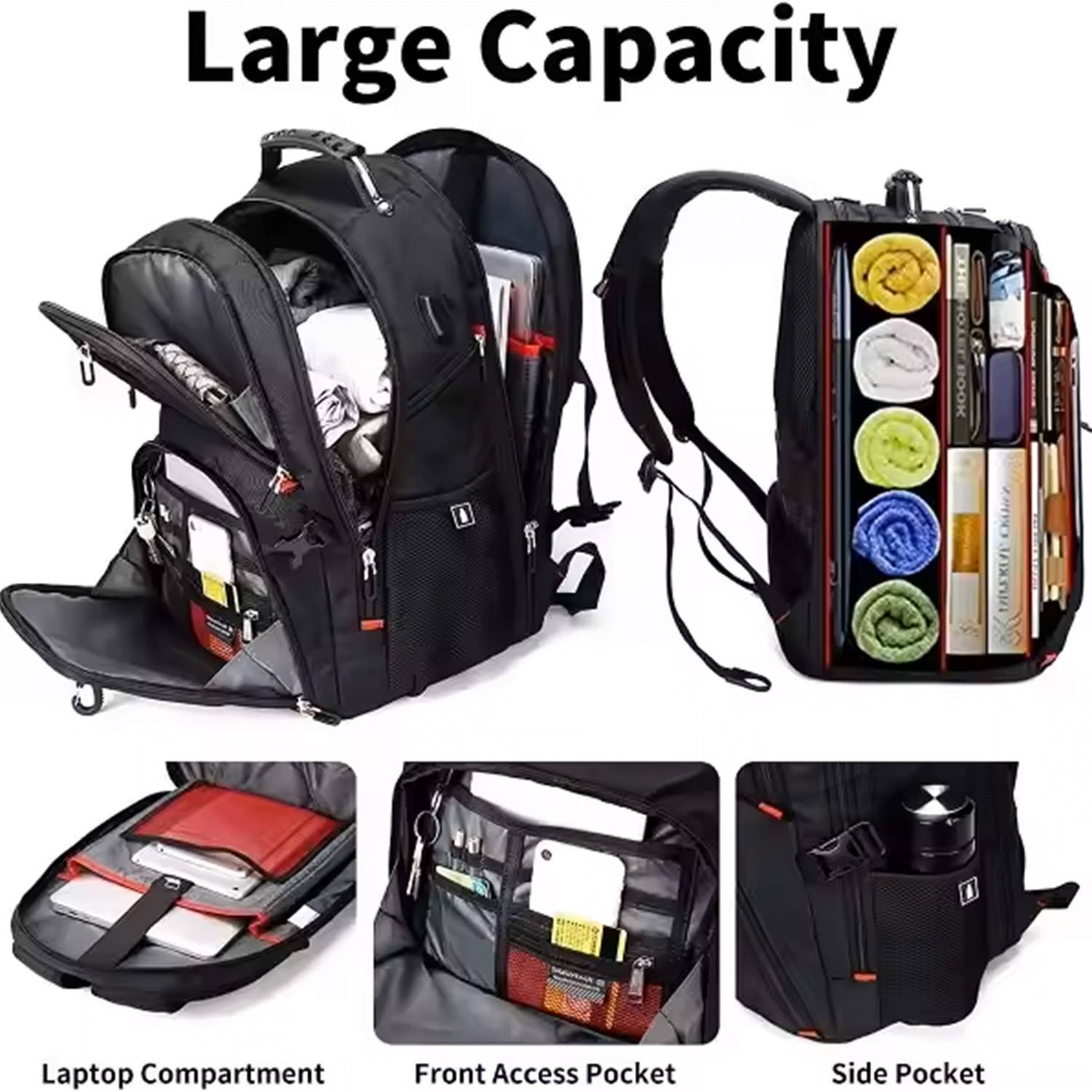 50L PVC Large Capacity Travel Backpack w/ USB Port 5