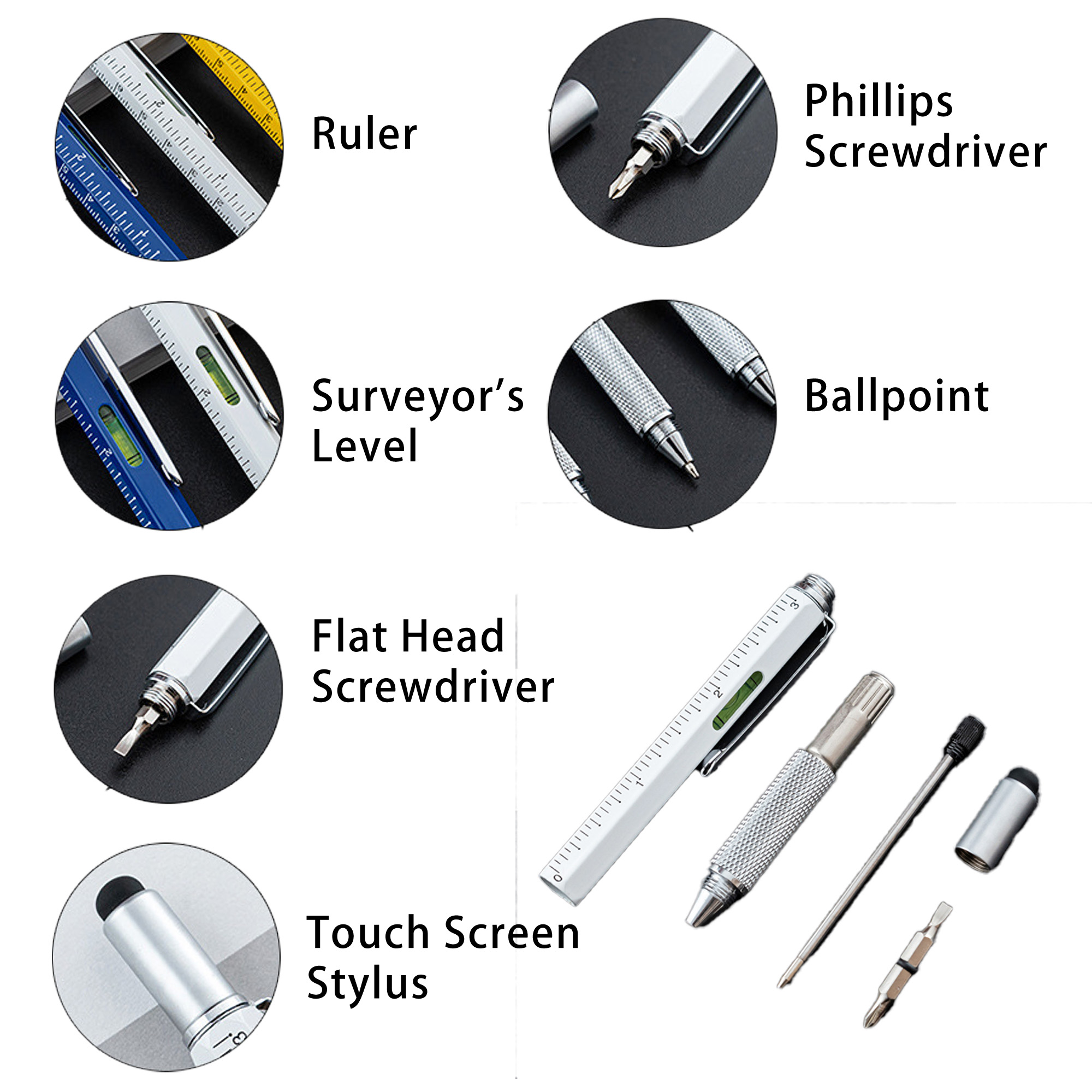 Pen 6-in-1 Multi-Tool Ultimate Ruler Stylus Flat Water-Based 1