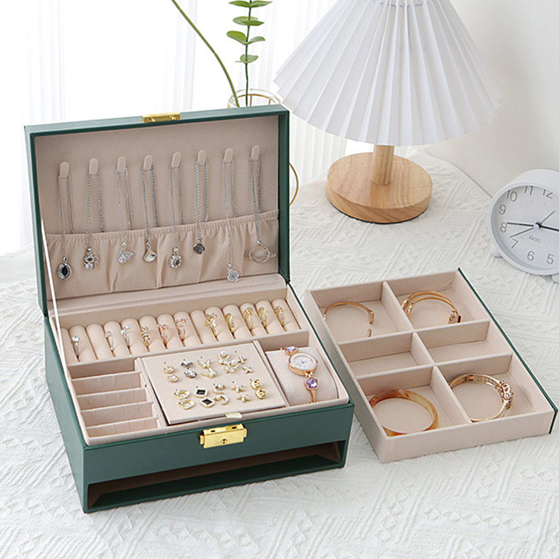 Double-Layer Drawer-Style Leather Jewelry Box 4
