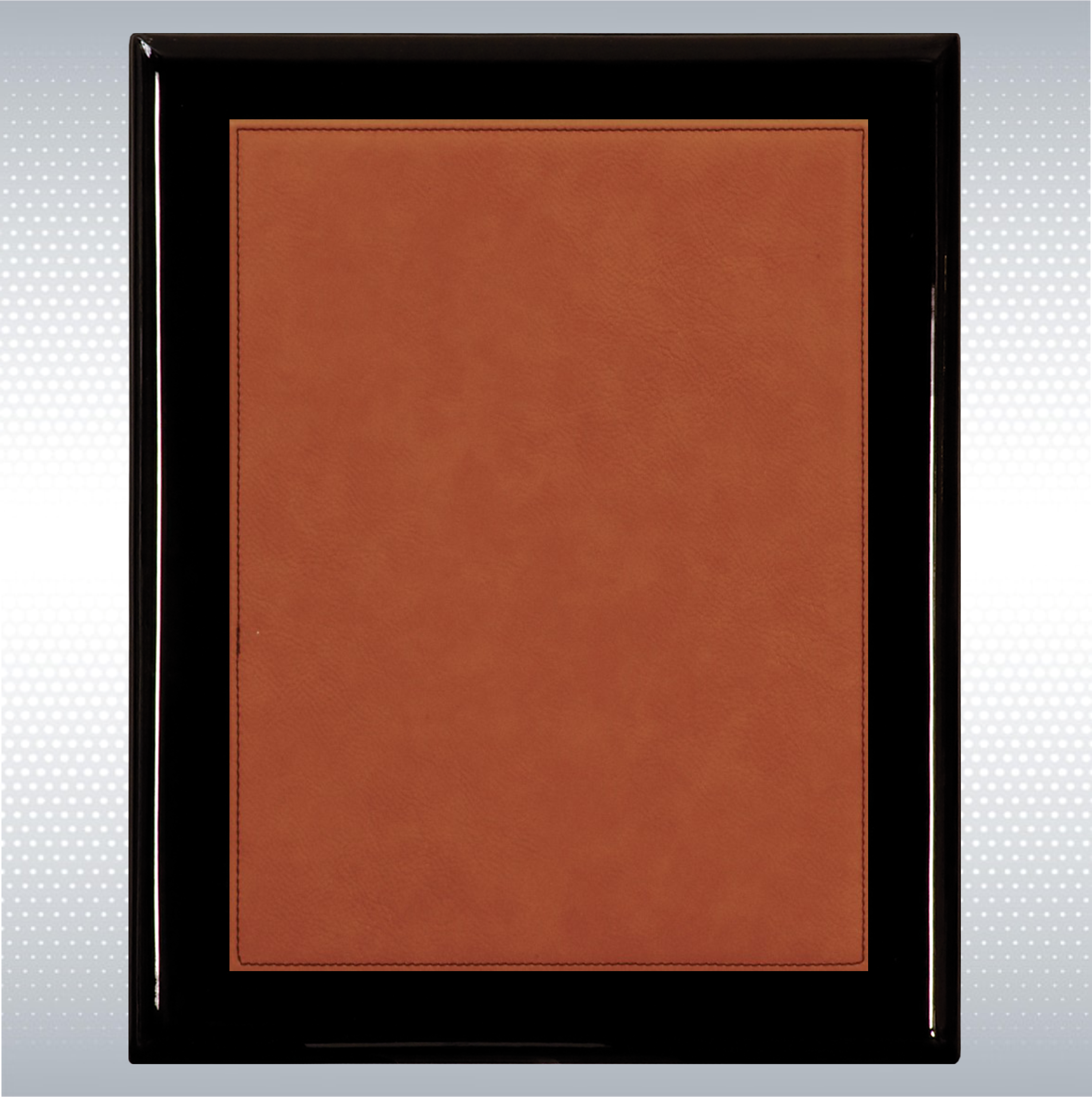 Black Piano Finish Wood Plaque W/ Leather Plate (8" X 10") 10