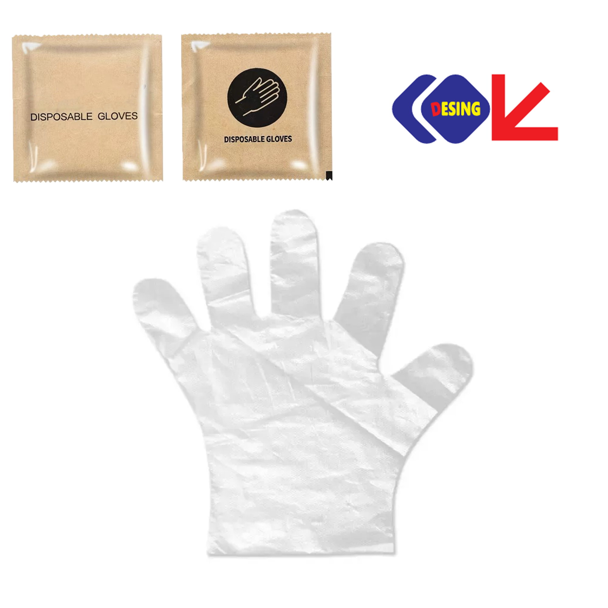 Double Sided Disposable PE Gloves 2pcs In The Pack 2.56"L X 2.56"W 2