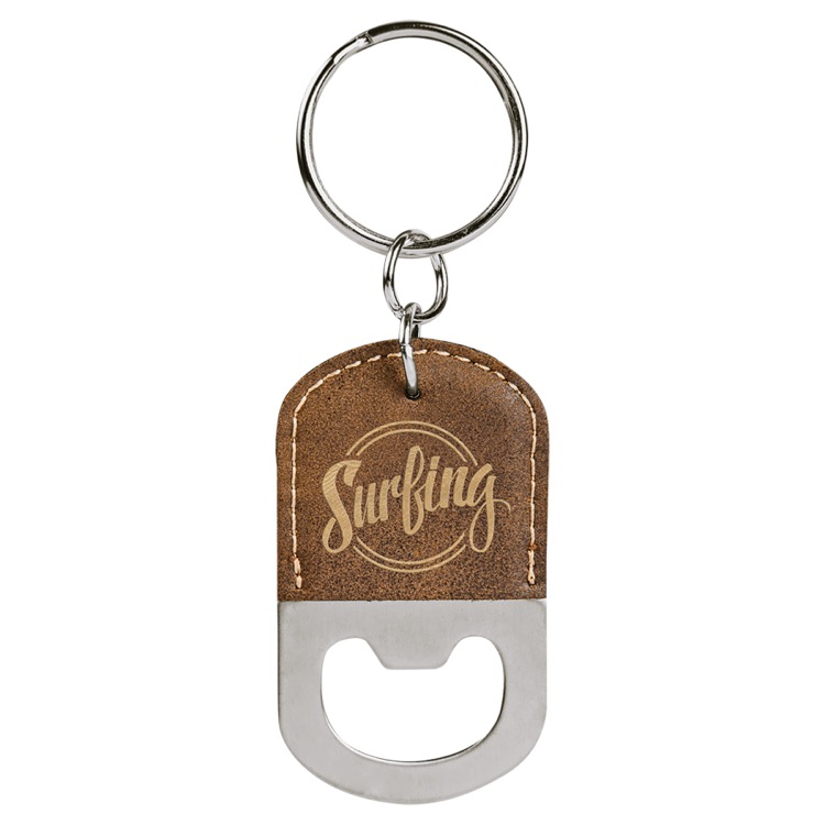 Oval Rustic/Gold Leatherette Bottle Opener Keychain 1