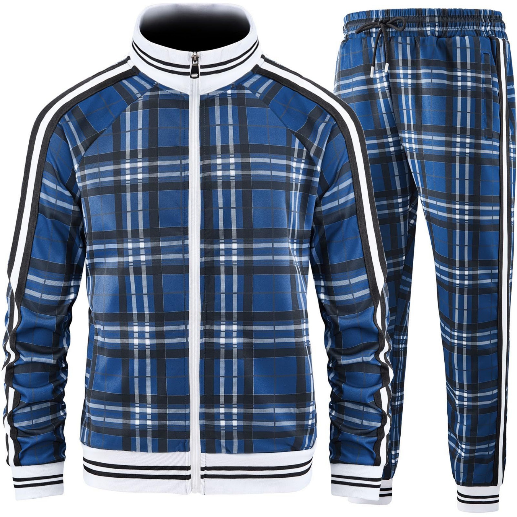 Mens Plaid Track Suits Anti Pilling Sports Wear Jacket Pants Custom 5