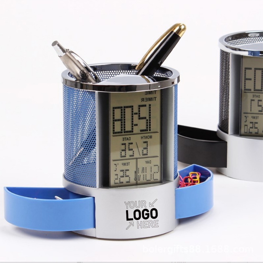Multifunction Desk Clock with Pen Cup 3