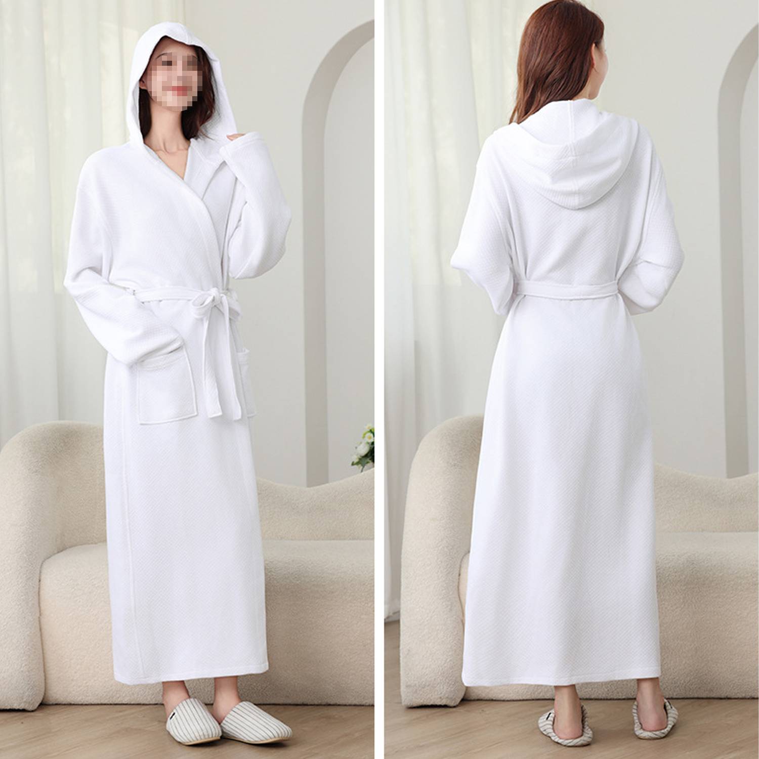 Women Hooded Cotton Bathrobe All-Season Long Robe 9