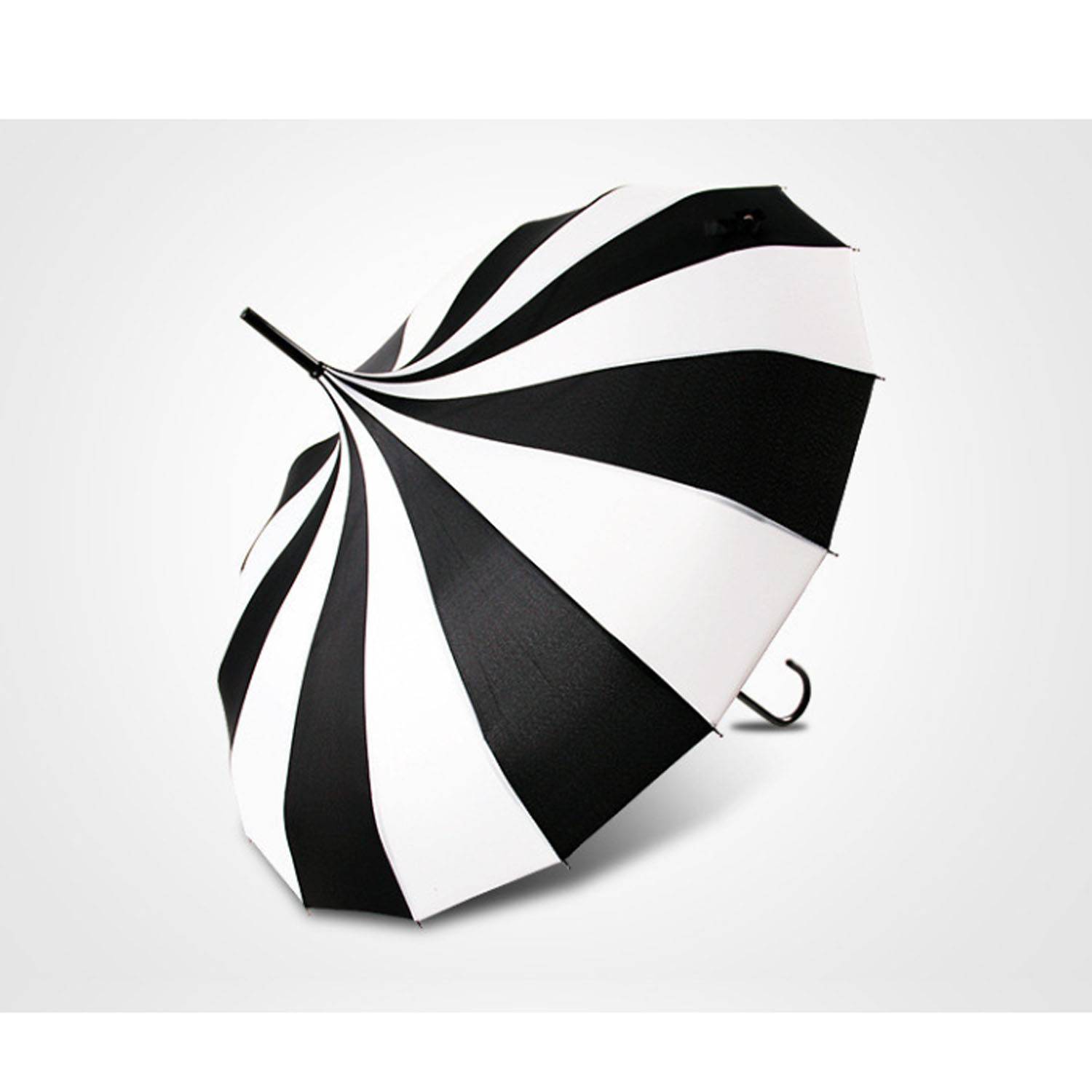 block striped pagoda pattern stick umbrella 3