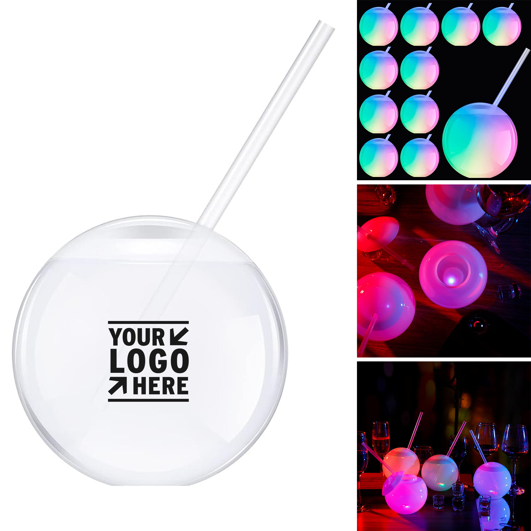 22 oz Glow Ball Cup Light up Disco Flash Drinking Tumbler Party Supplies with Lid, Straw 2