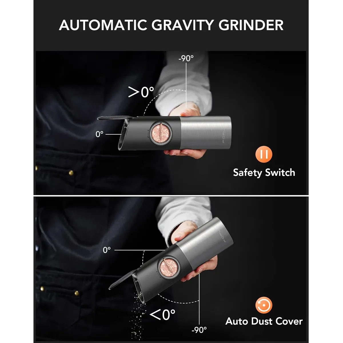 Rechargeable Electric Gravity Salt and Pepper Grinder Set 8