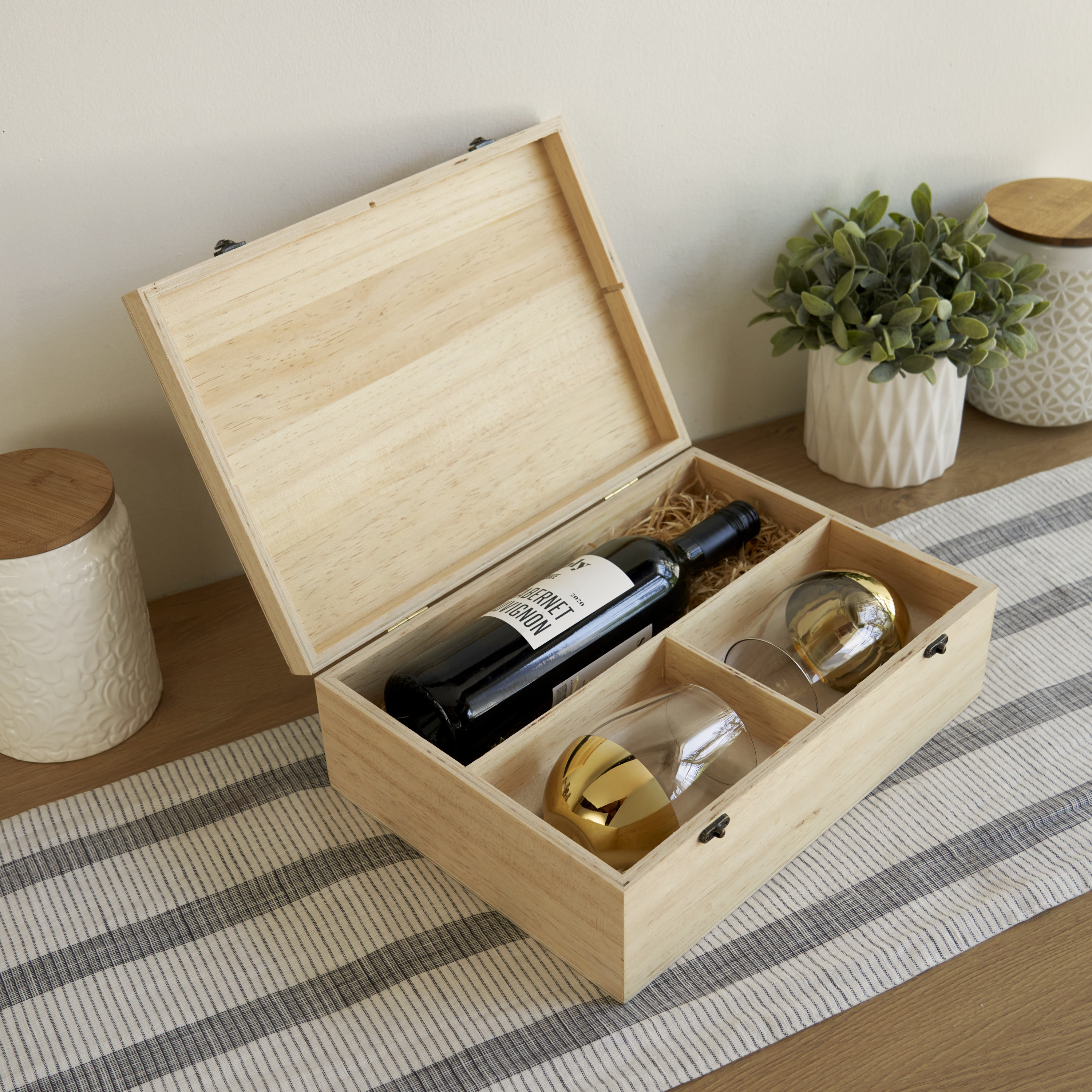 Twine Living® Wood Wine Box and Stemless Glass Set 7