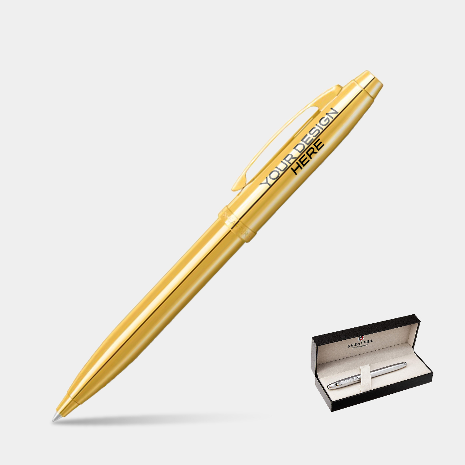 SHEAFFER® 100 9372 Glossy PVD Gold Trim Executive Ballpoint Pen w/ Gift Box 2