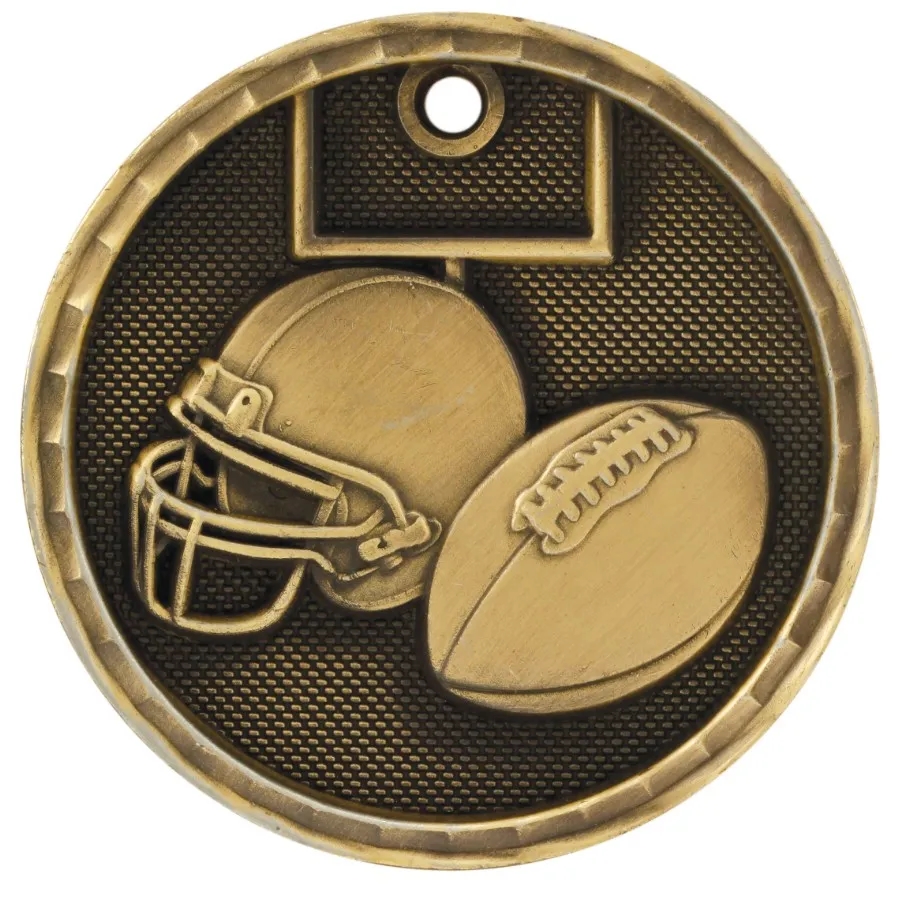 2" Antique Finish 3D Football Medal 2