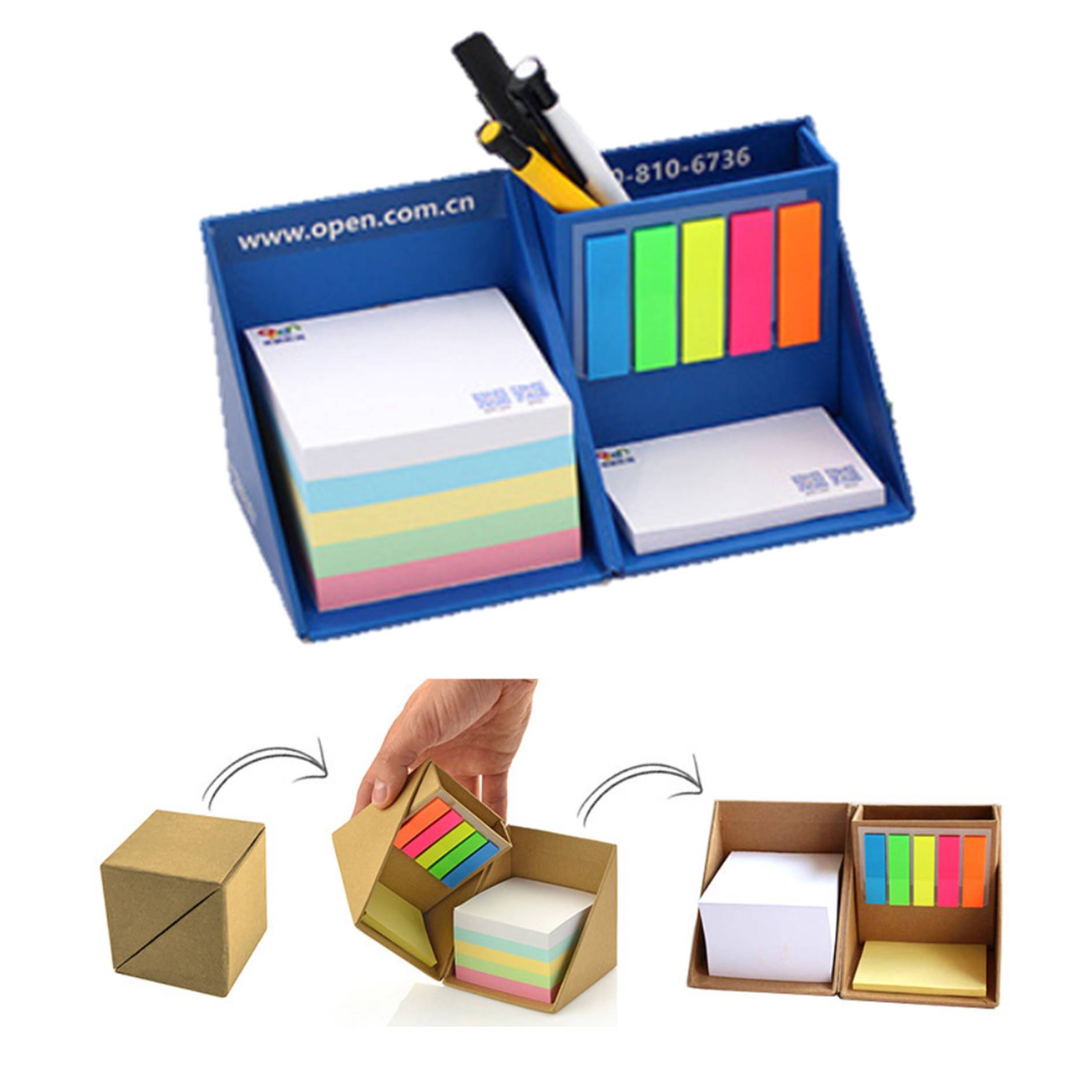 Creative Office Use Sticky Notes Box With Pen Holder 1