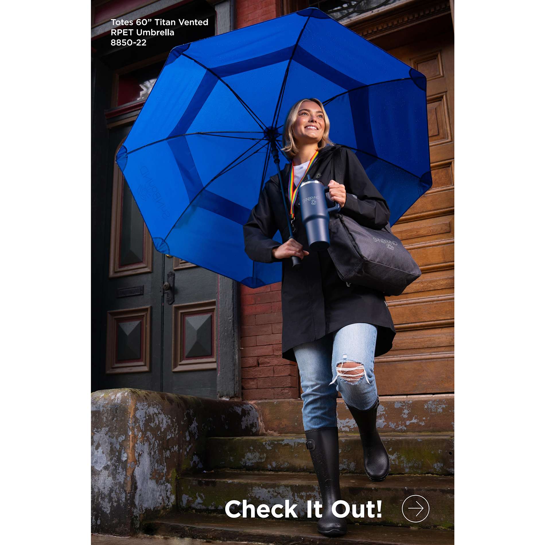 totes® 60" Titan Vented RPET Umbrella 45