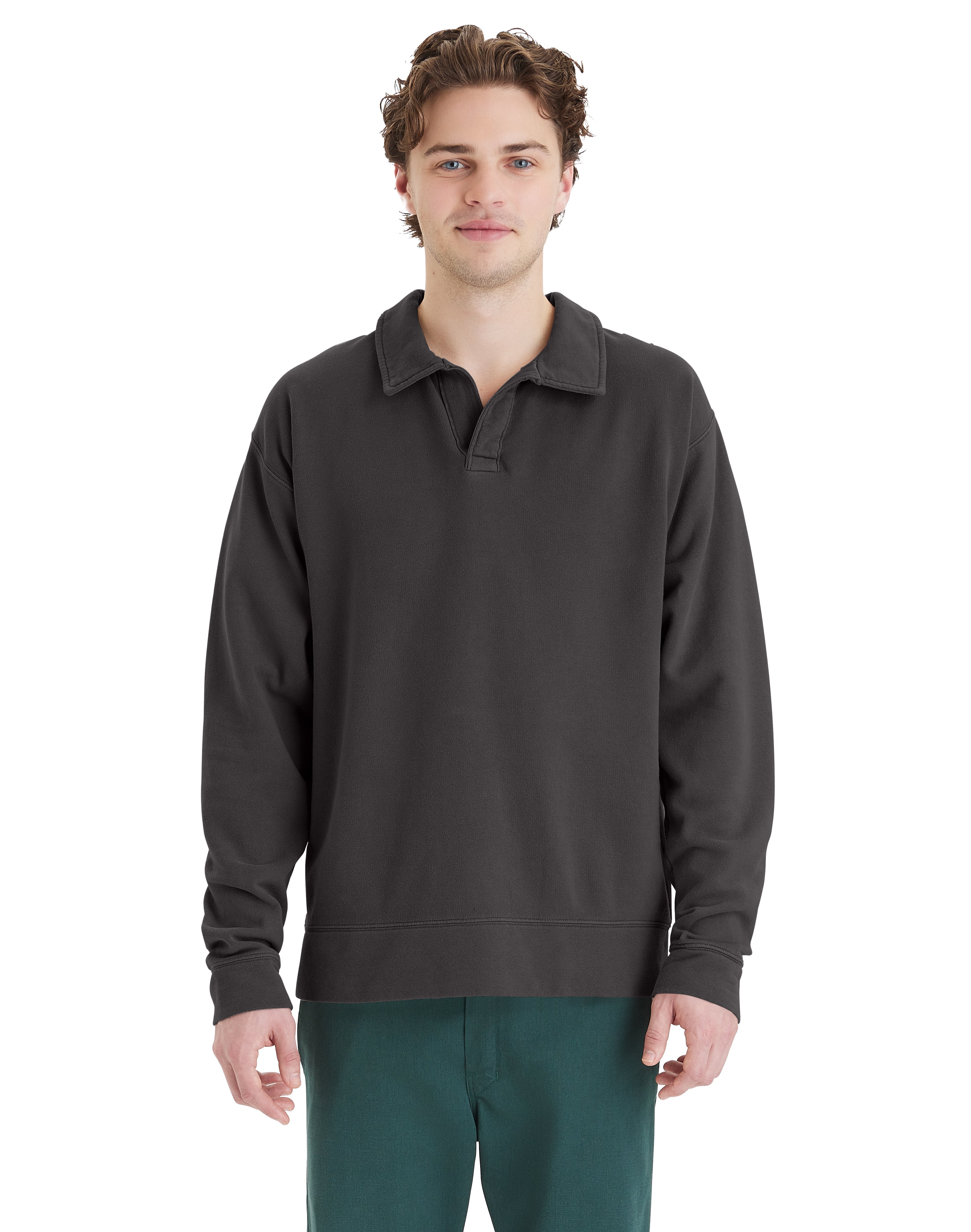 Garment Dye Polo Collar Sweatshirt 2