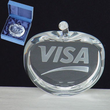 CRYSTAL APPLE W/ STEM & ONE SIDE FLAT FOR IMPRINT 2