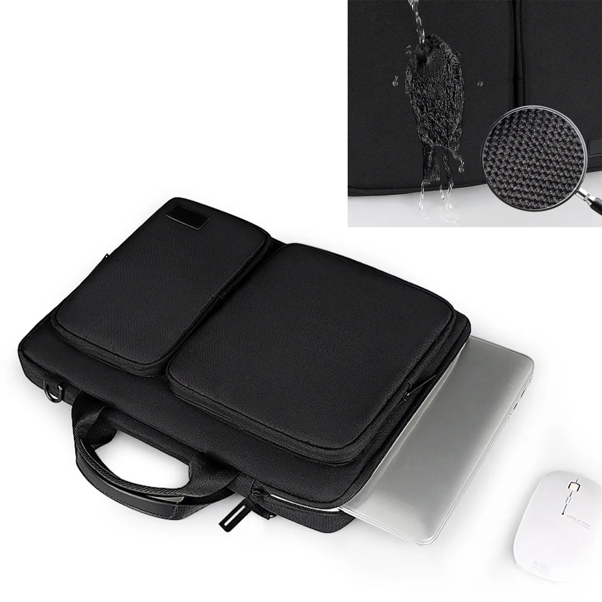 Protective Side Open Laptop Shoulder Bag with Zipper Pockets 6