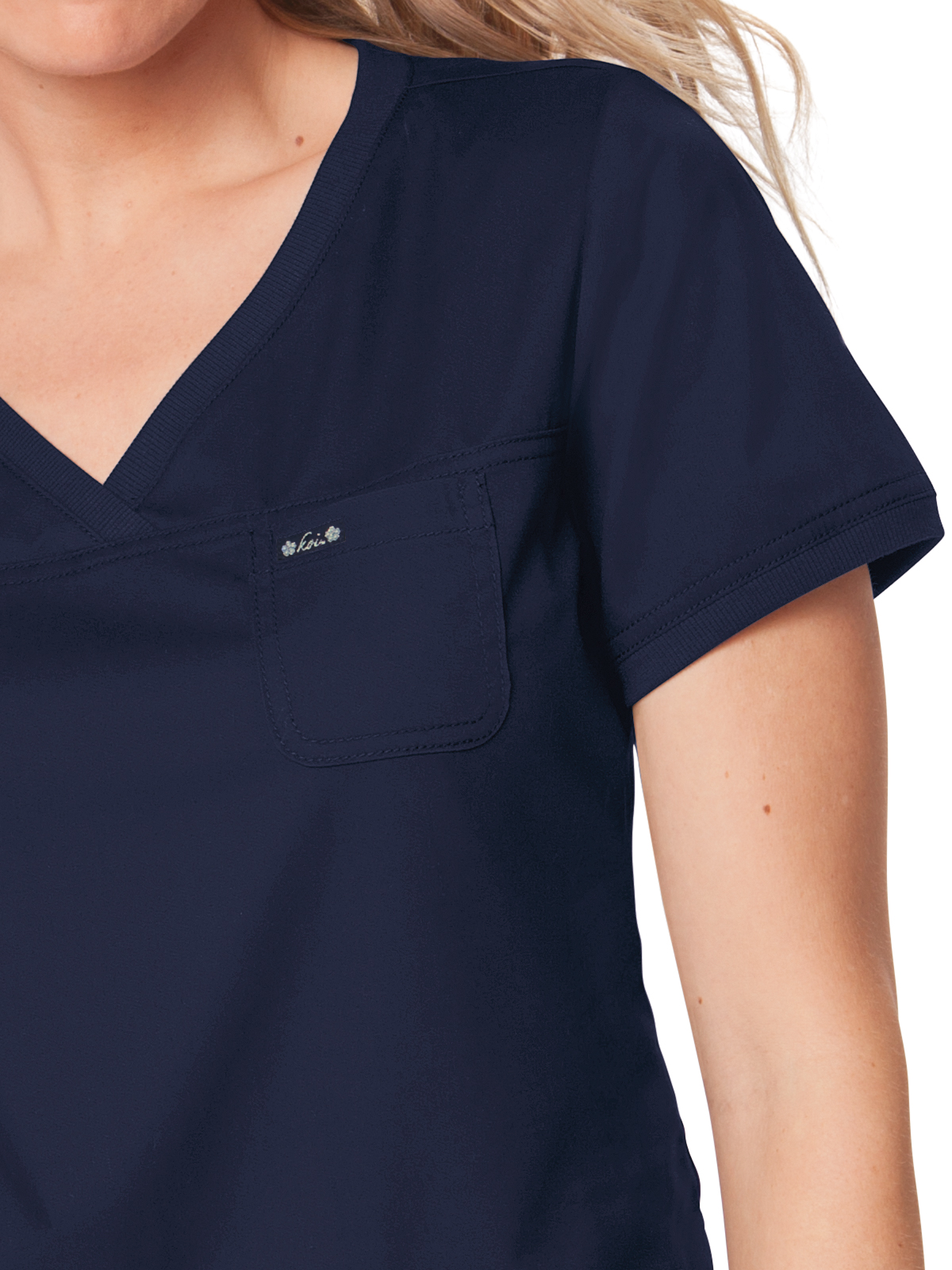 koi - Classics - Women's Three-Pocket Soft Rib Trim V-Neck Nicole Top 2