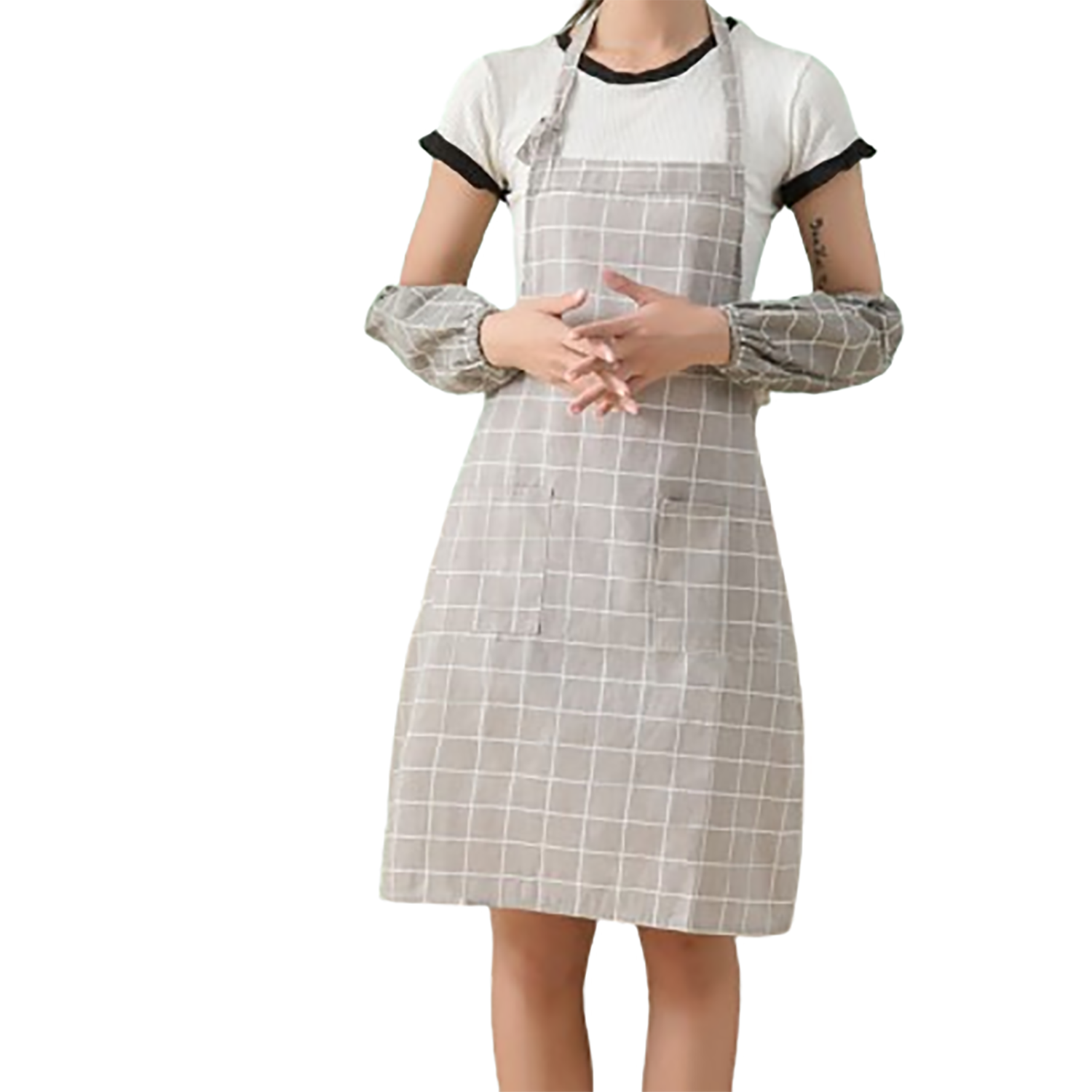 Cotton Linen Apron Set with Sleeve Covers 2
